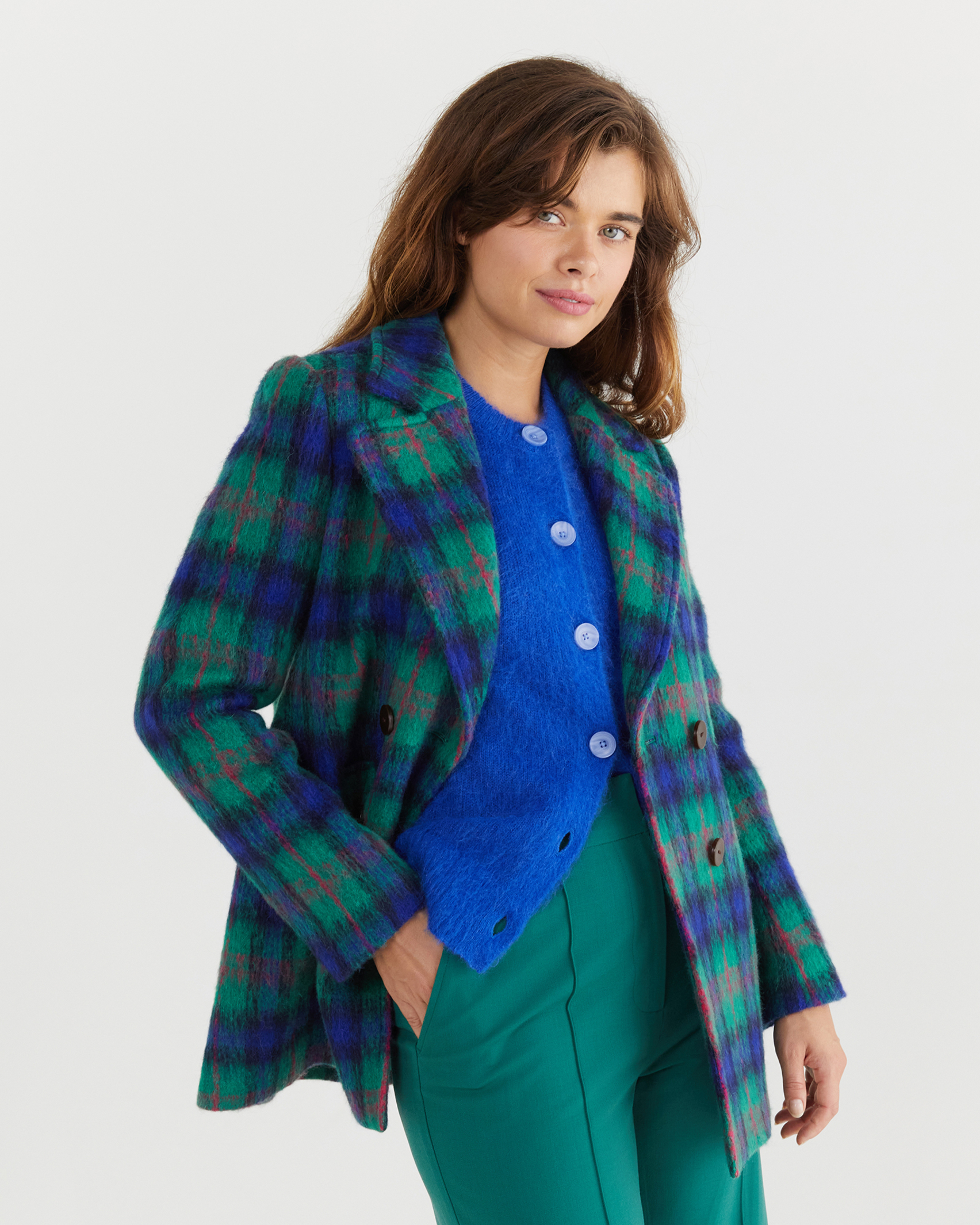 Mariana Wool Blend Peacoat in GREEN MULTI