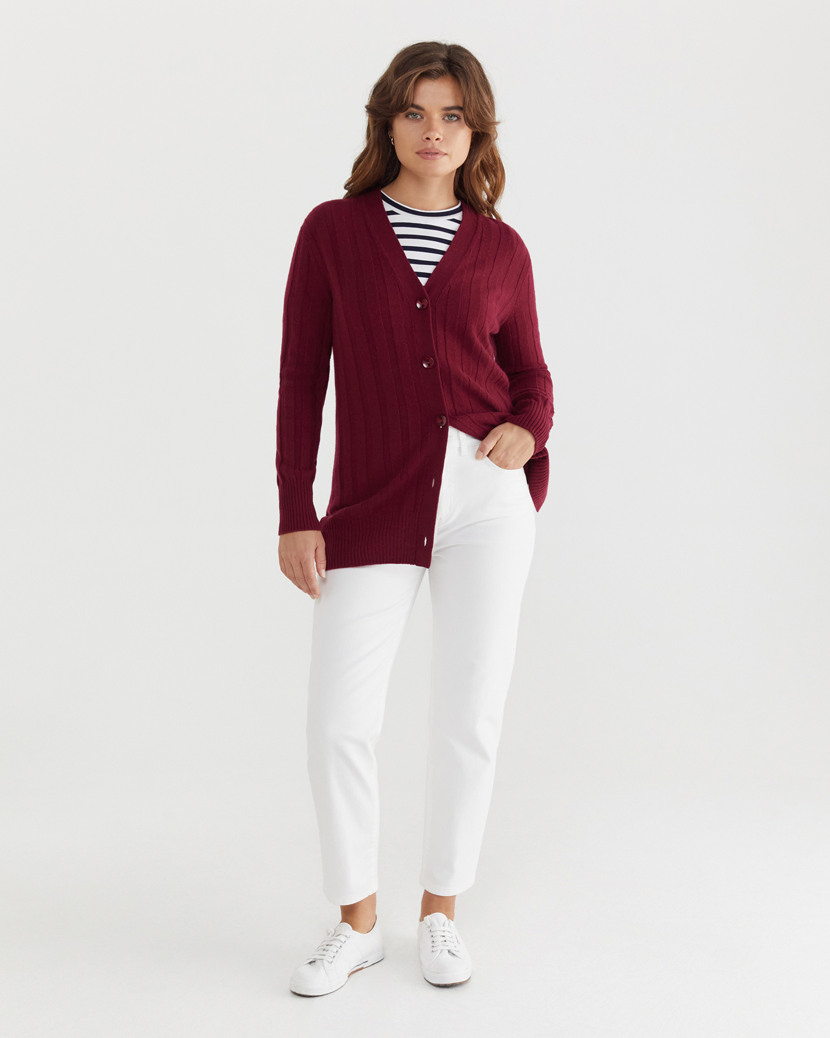 Sunshine Wide Rib Cardigan in PLUM