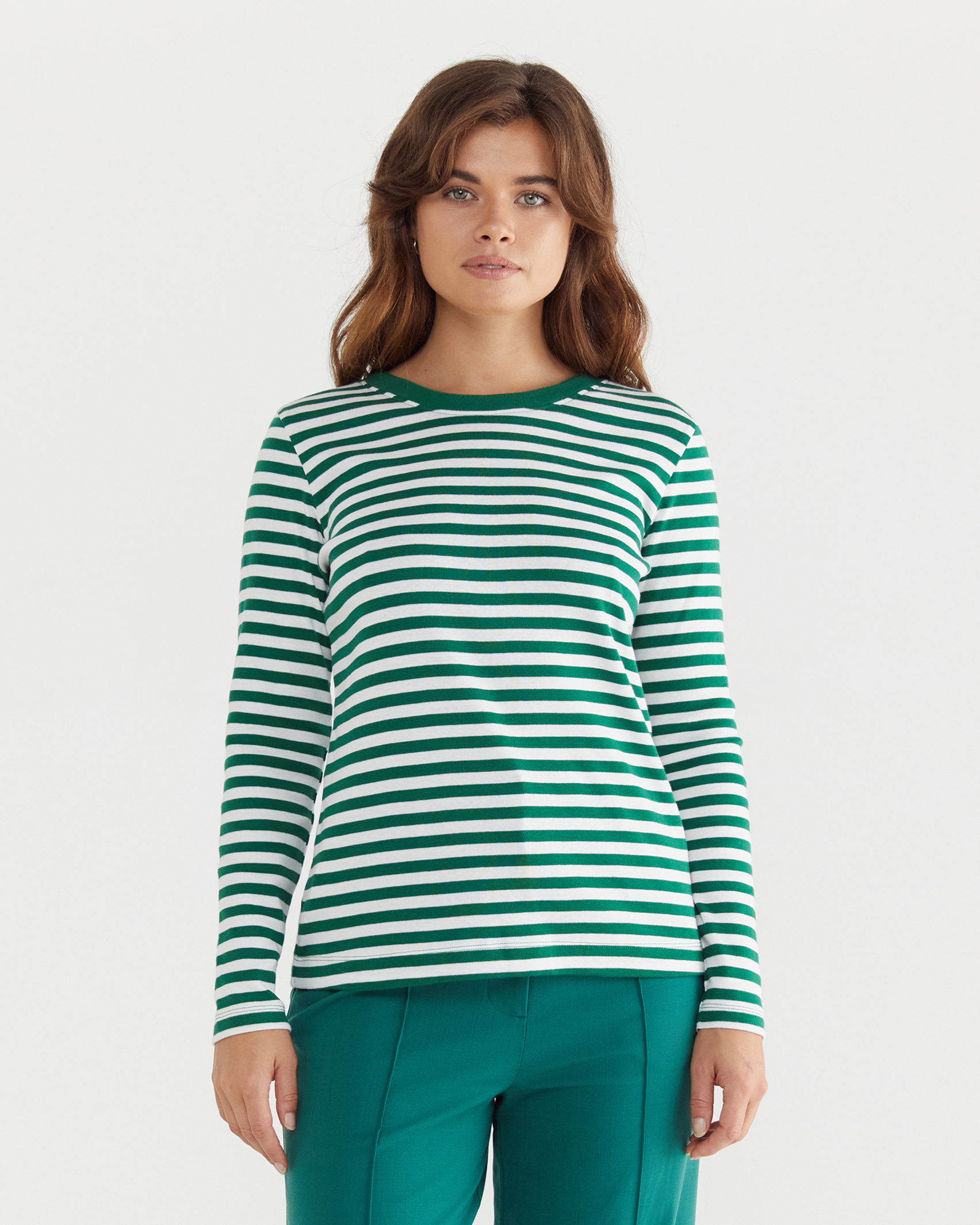 Heidi Long Sleeve Rib Tee in WHITE/GREEN