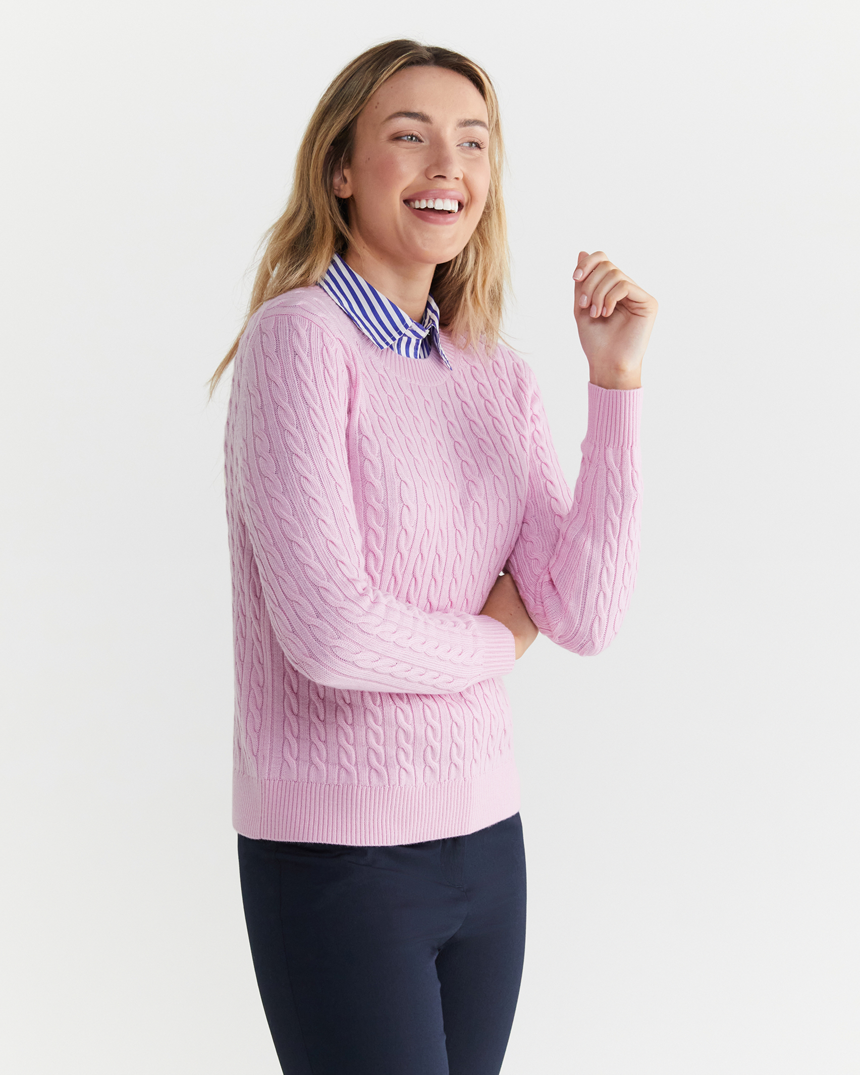 Merino Wool Baby Cable Sweater in BABY PINK