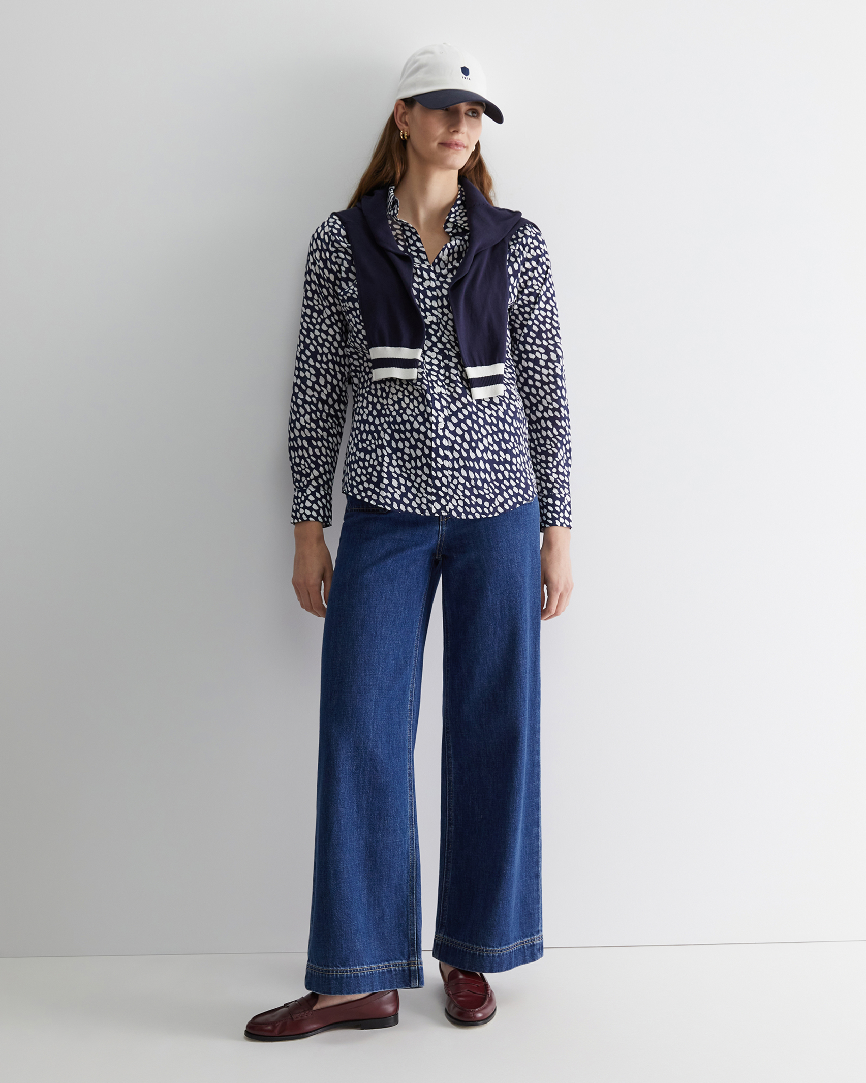 Dashed Lily Voile Shirt in NAVY/WHITE