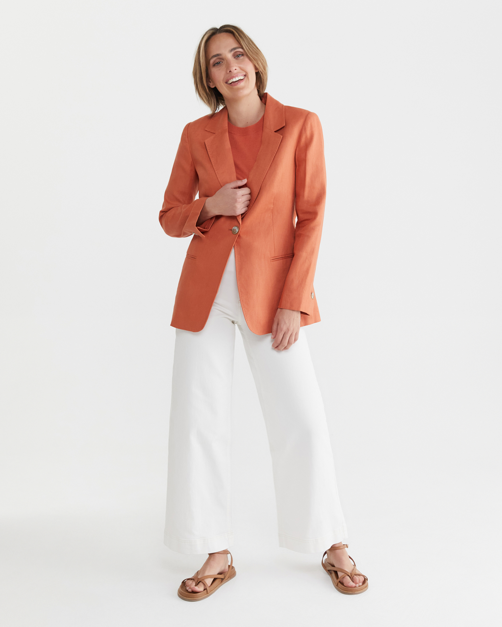Adelyn Linen Blazer in TERRACOTTA