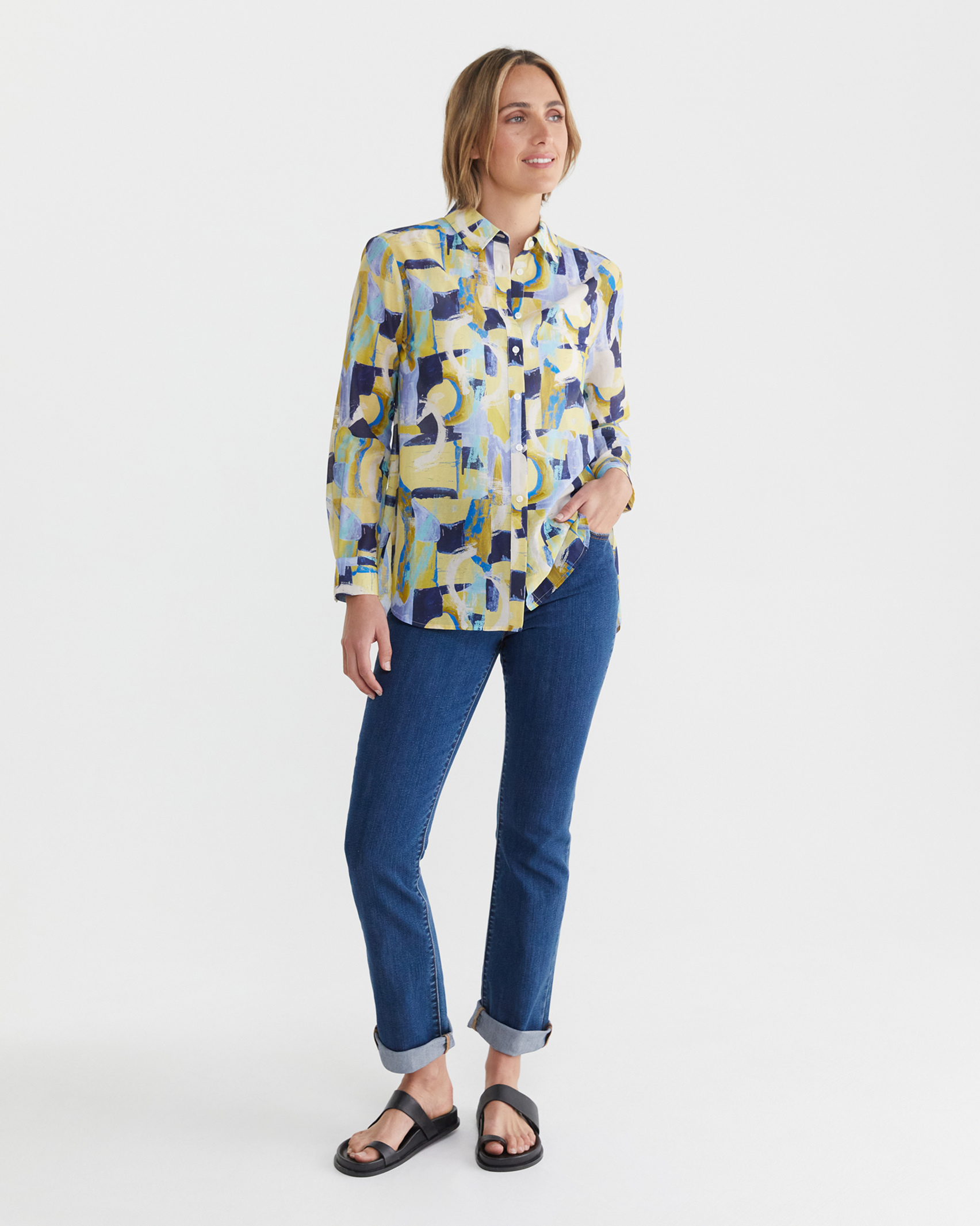 Matera Cotton Silk Shirt in BLUE MULTI