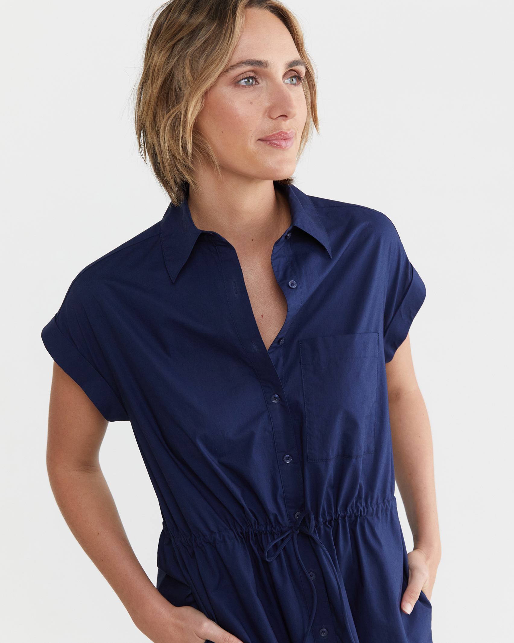 Alex Poplin Dress in NAVY
