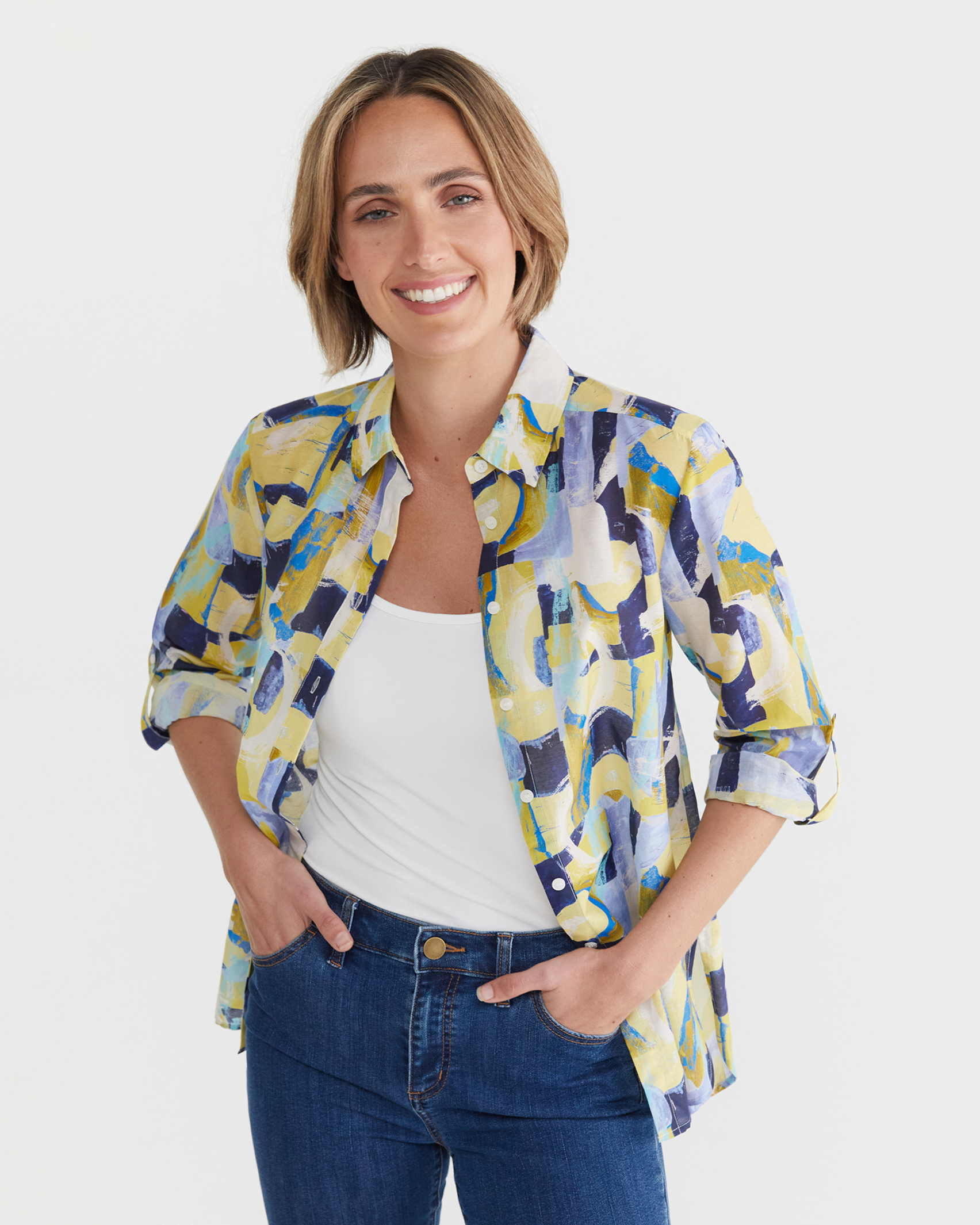 Matera Cotton Silk Shirt in BLUE MULTI