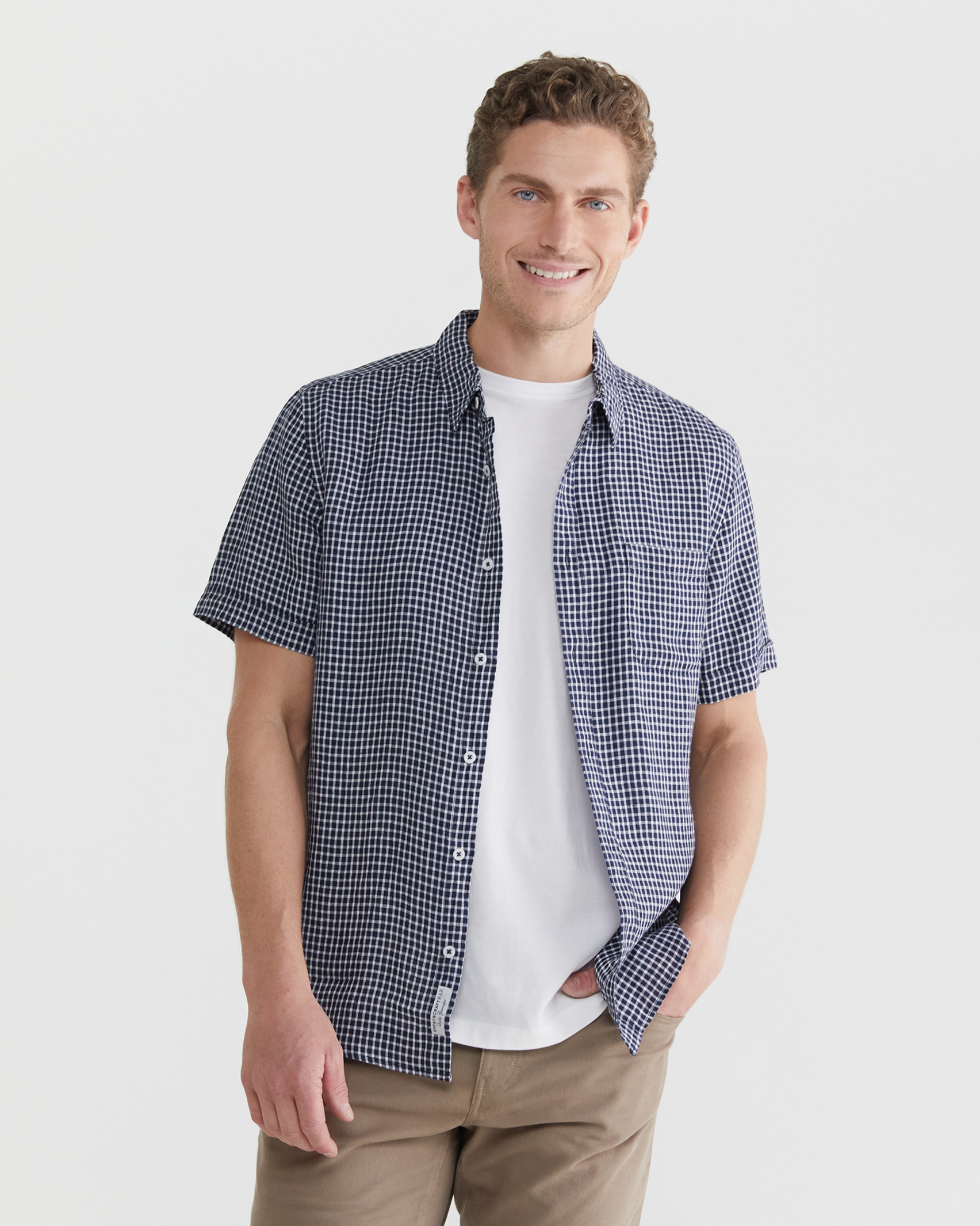 Check Linen Shirt in NAVY