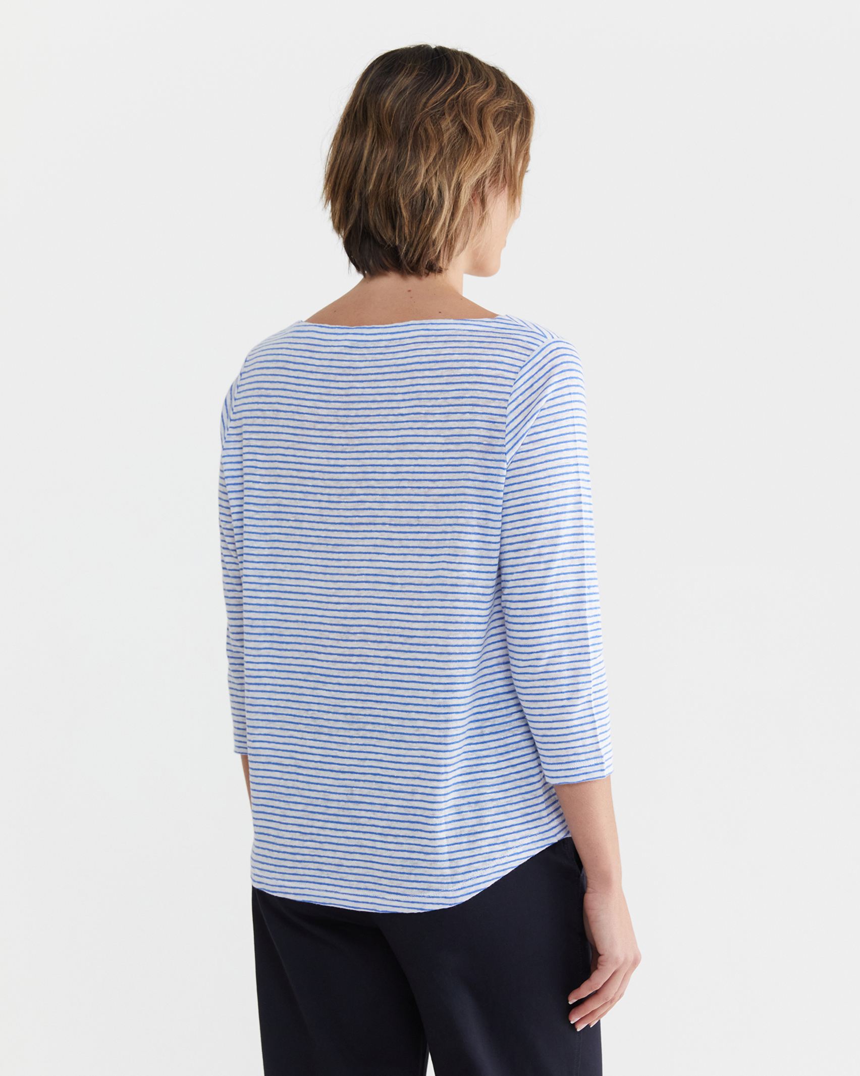 Cecile Linen Top in BLUE/WHITE