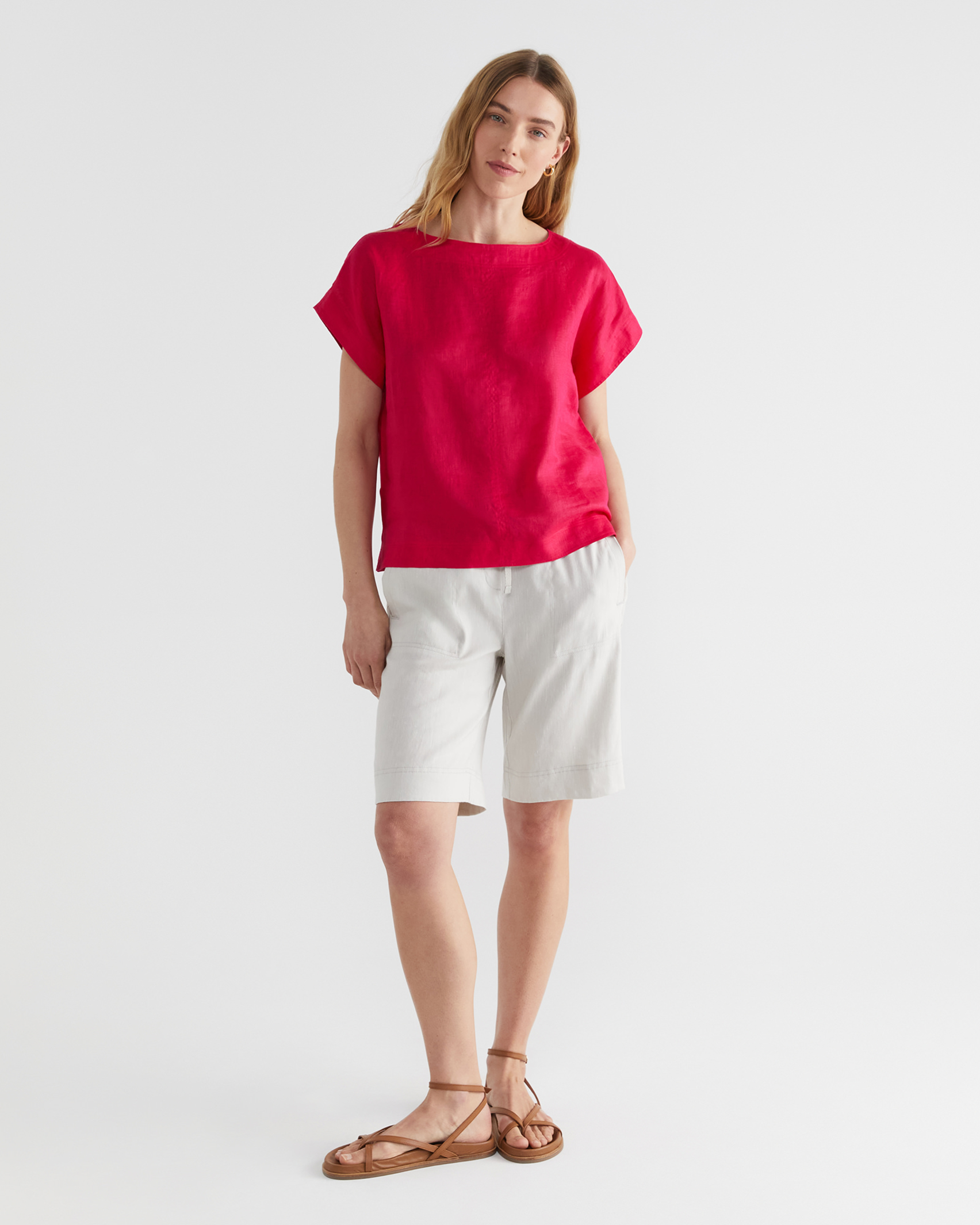 Allegra Linen Top in BRIGHT PINK