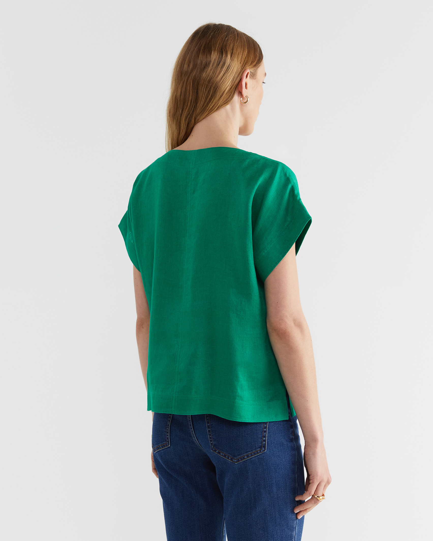 Allegra Linen Top in EMERALD