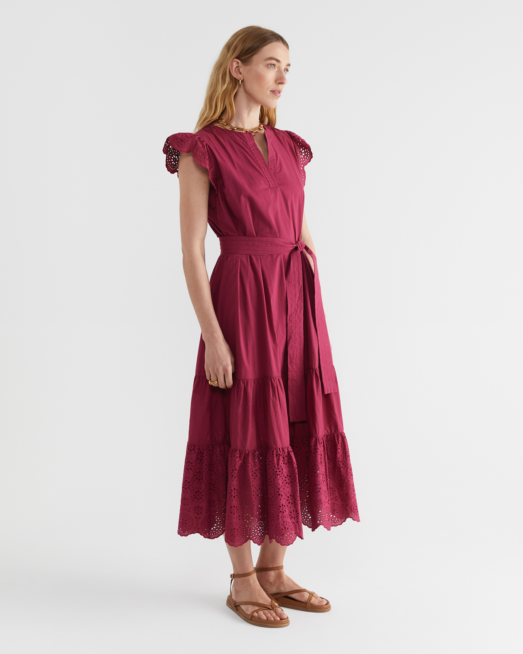 Sorrento Broderie Dress in PINOT