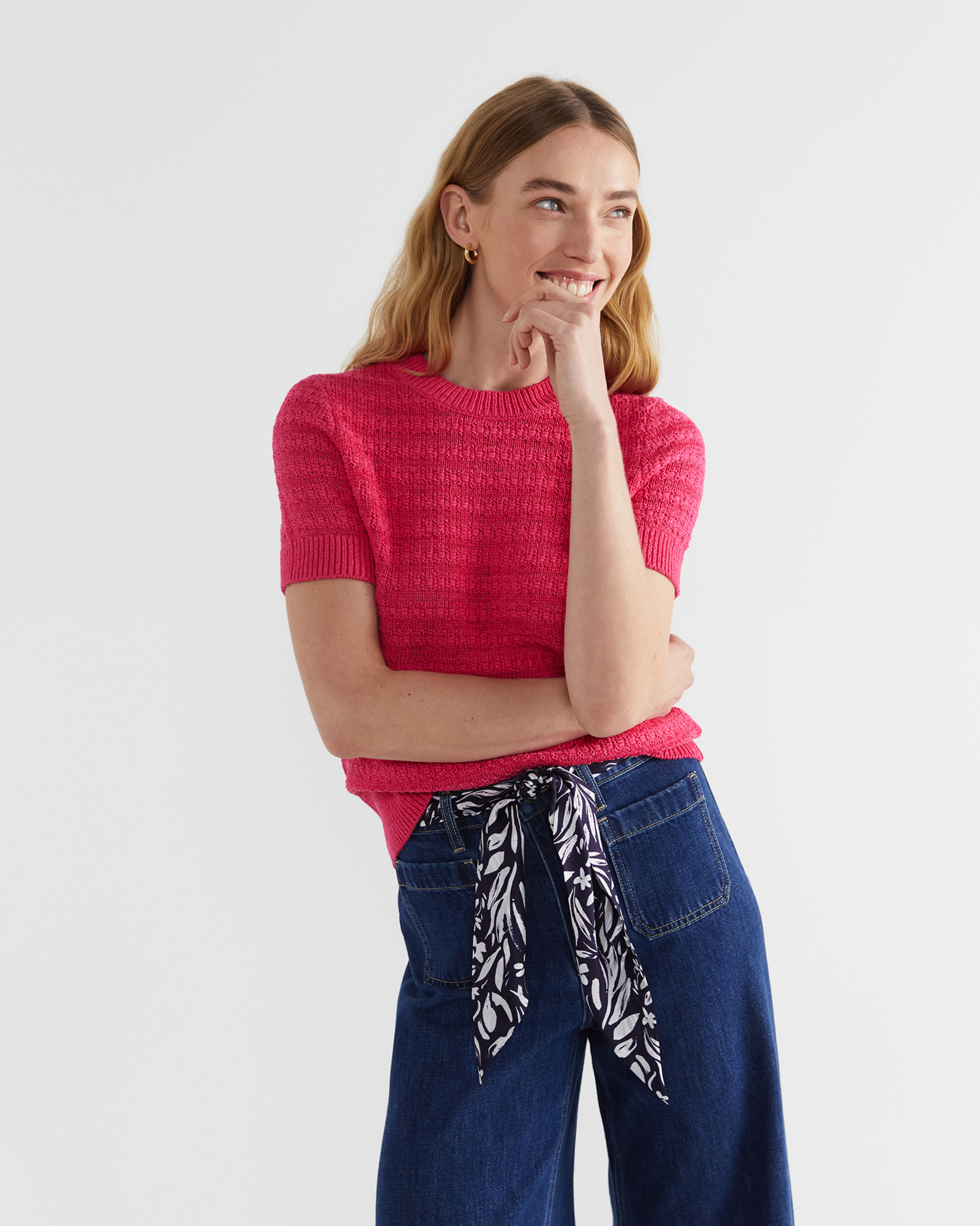Josie Tape Yarn Textured Knit in BRIGHT PINK