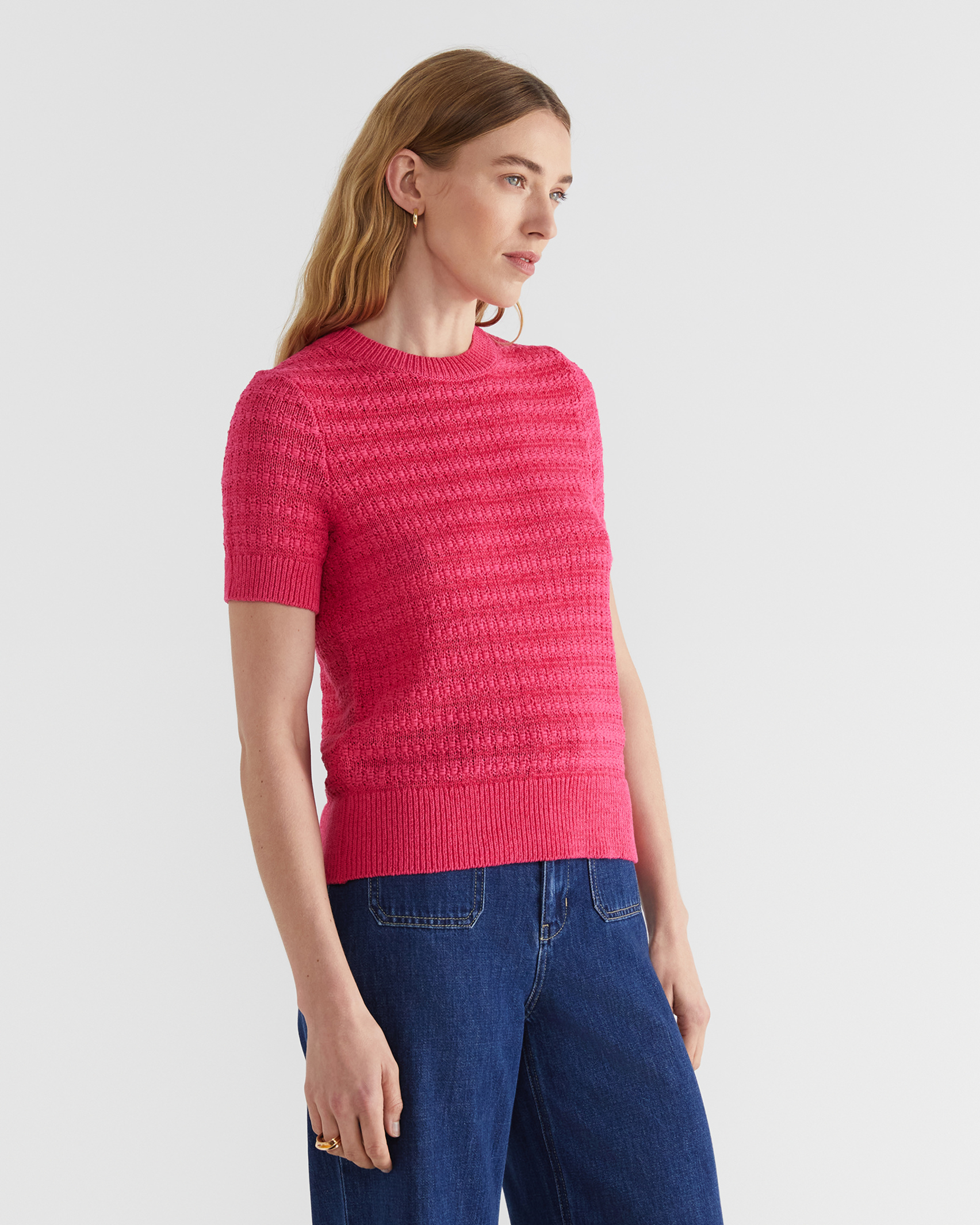 Josie Tape Yarn Textured Knit in BRIGHT PINK