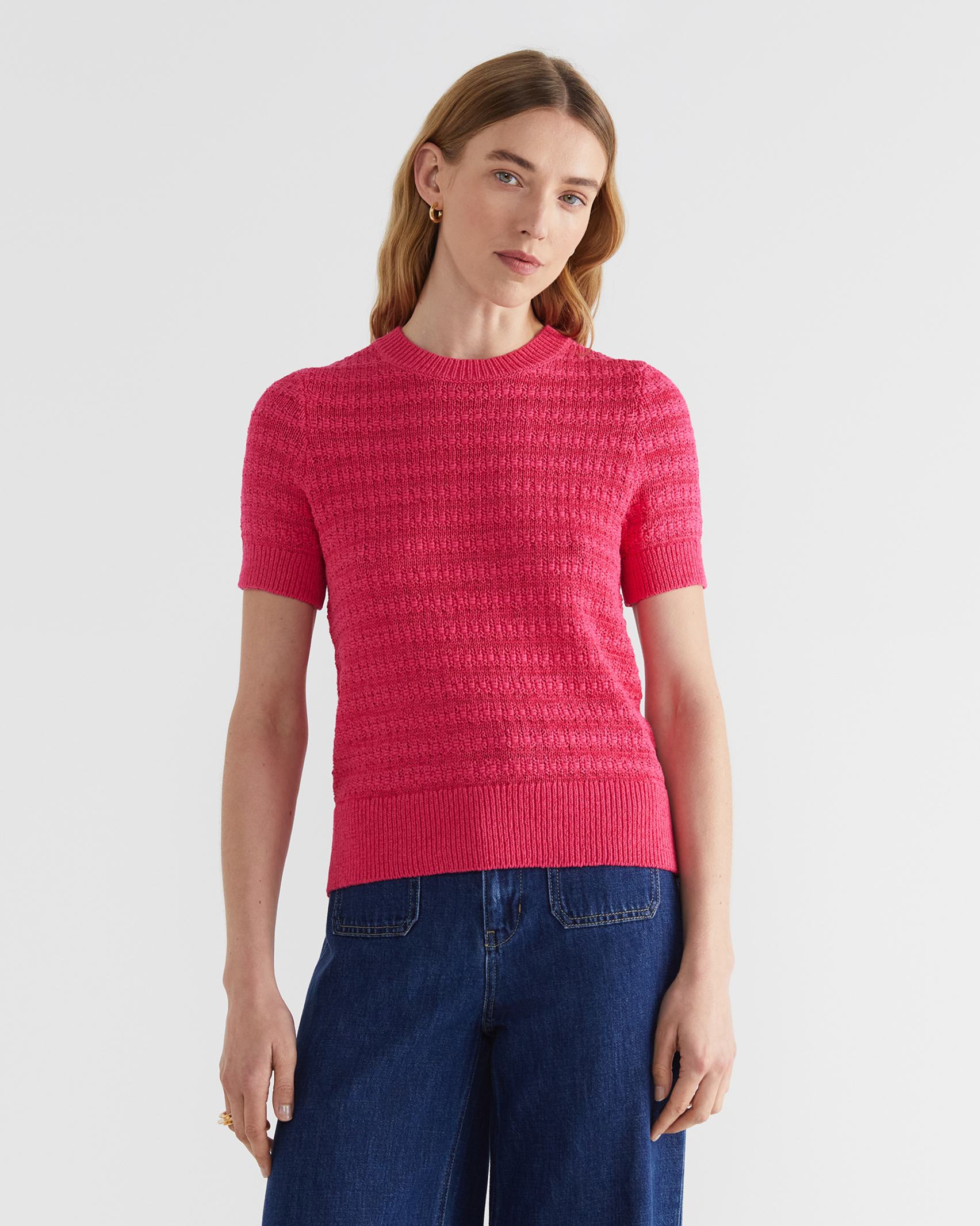 Josie Tape Yarn Textured Knit in BRIGHT PINK