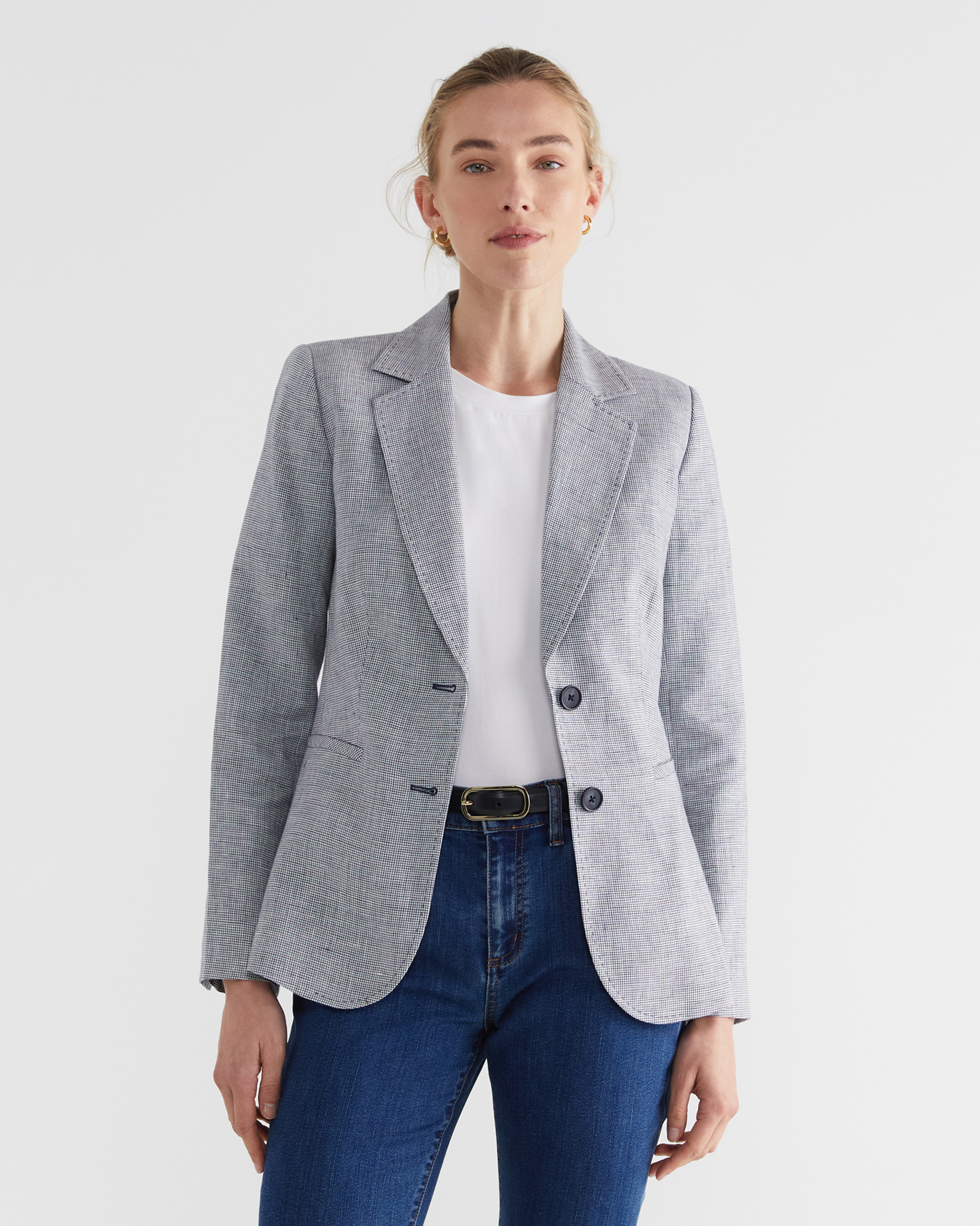 Stina Check Blazer in NAVY/WHITE