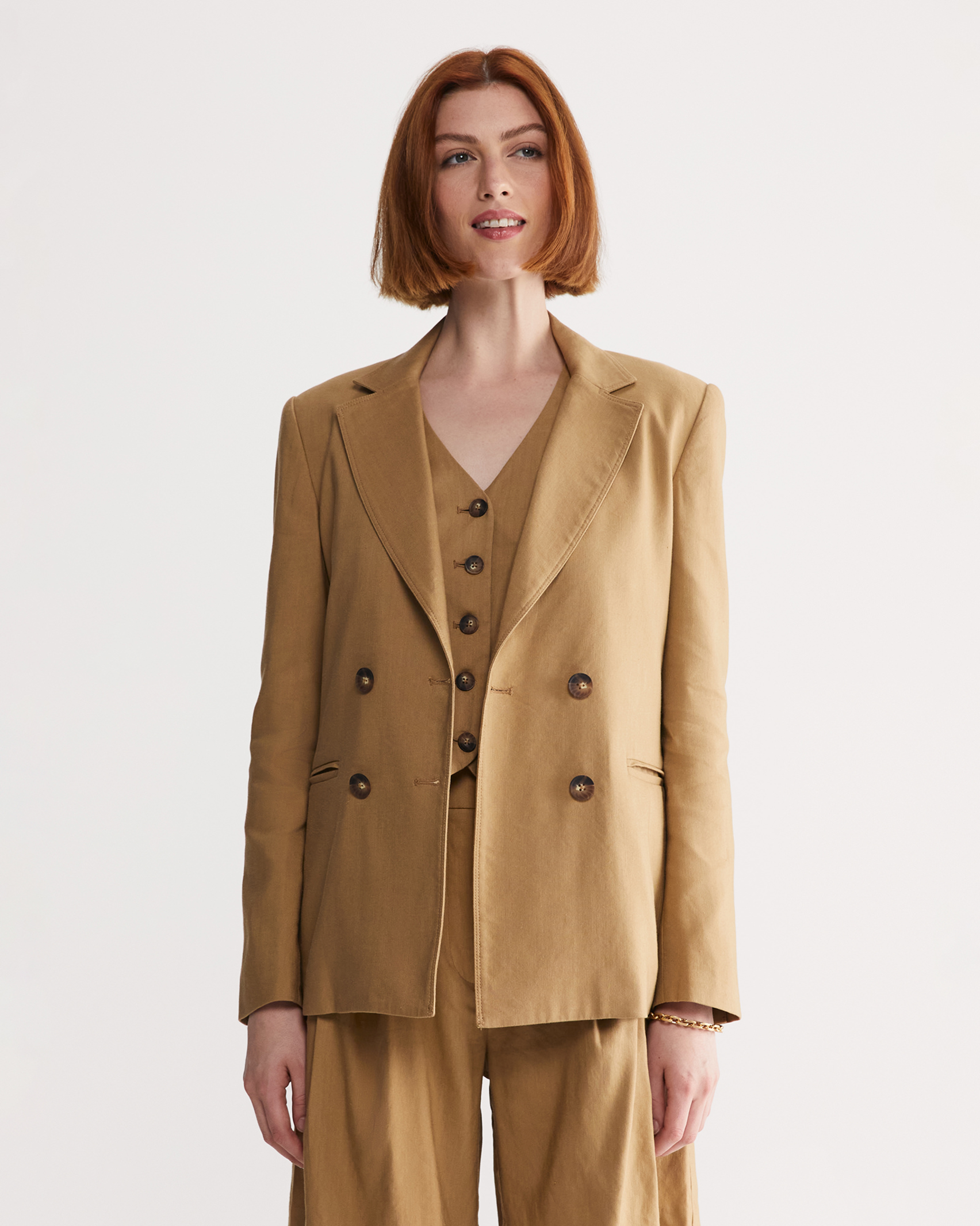 Rosa Double Breasted Blazer in TAN