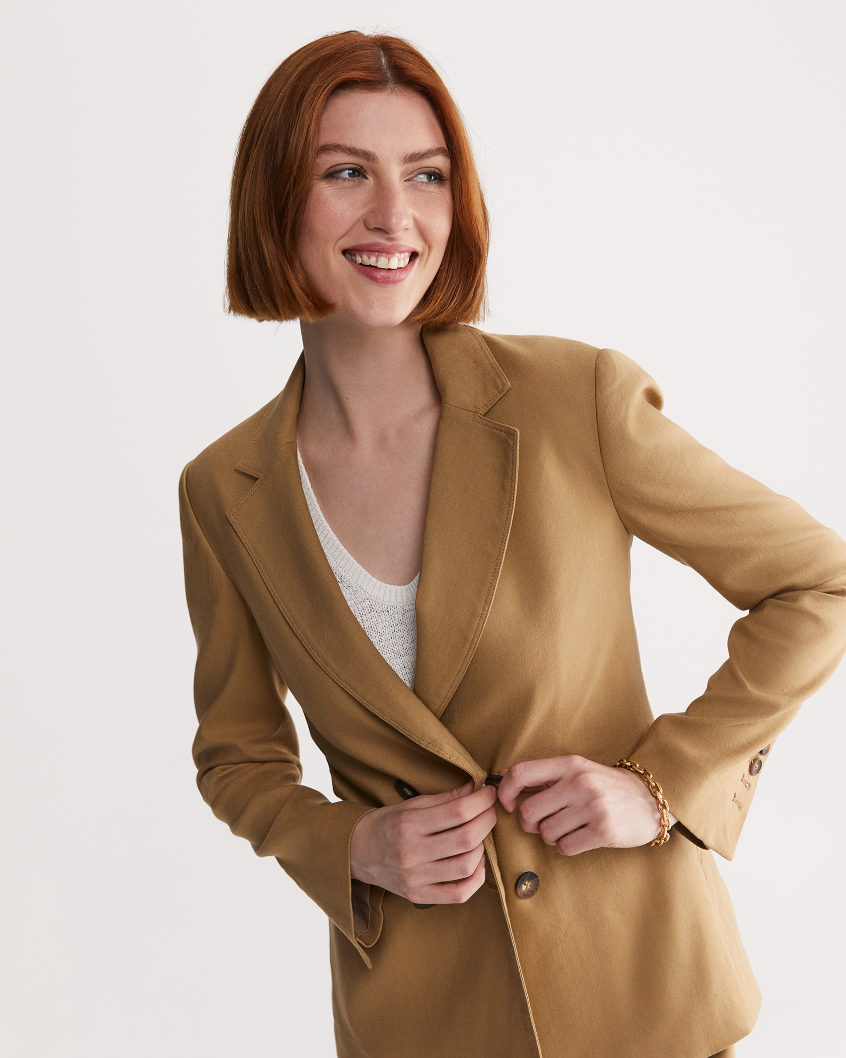 Rosa Double Breasted Blazer in TAN
