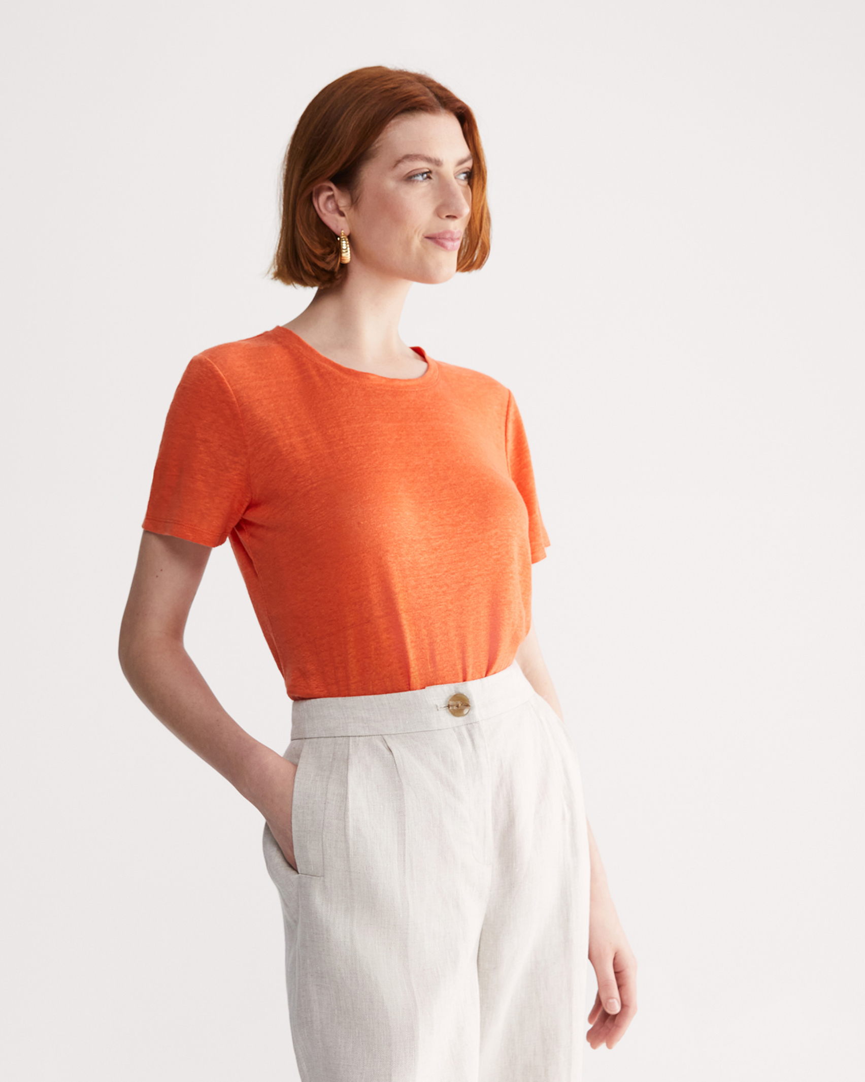 Tonia Crew Neck Linen Tee in MELON