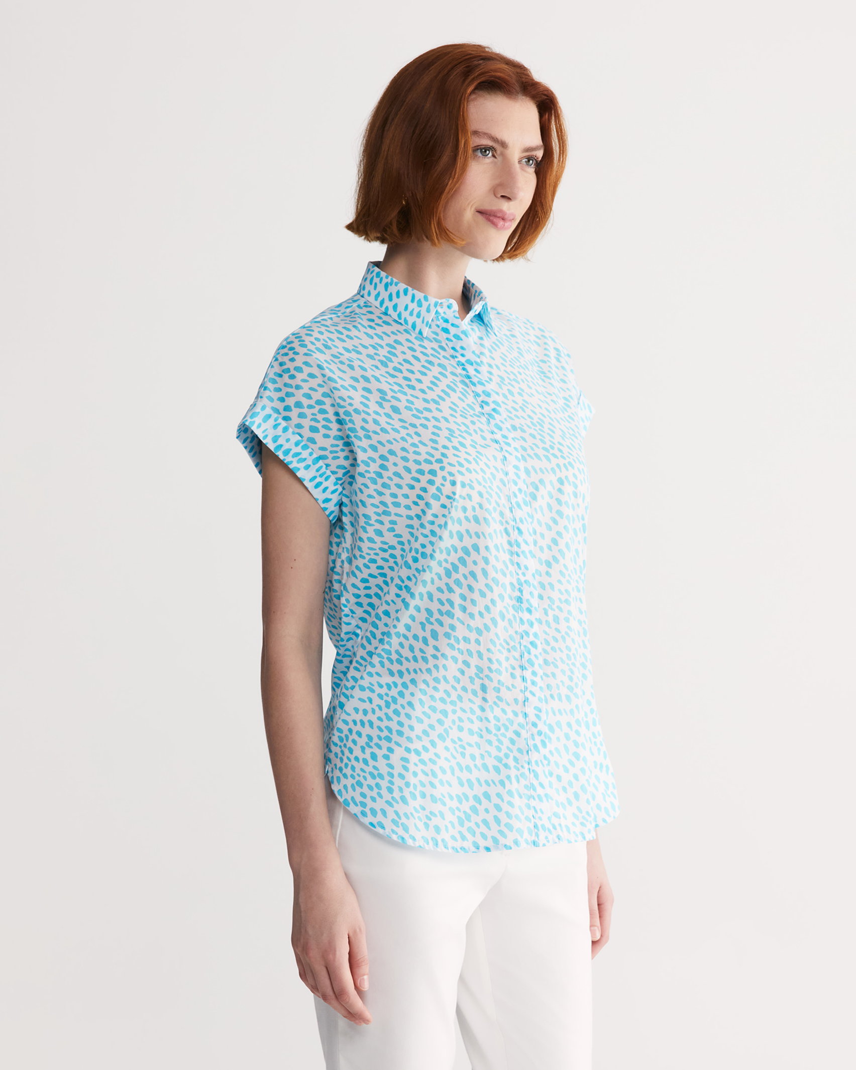 Dashed Lily Voile Short Sleeve Shirt in WHITE/BLUE