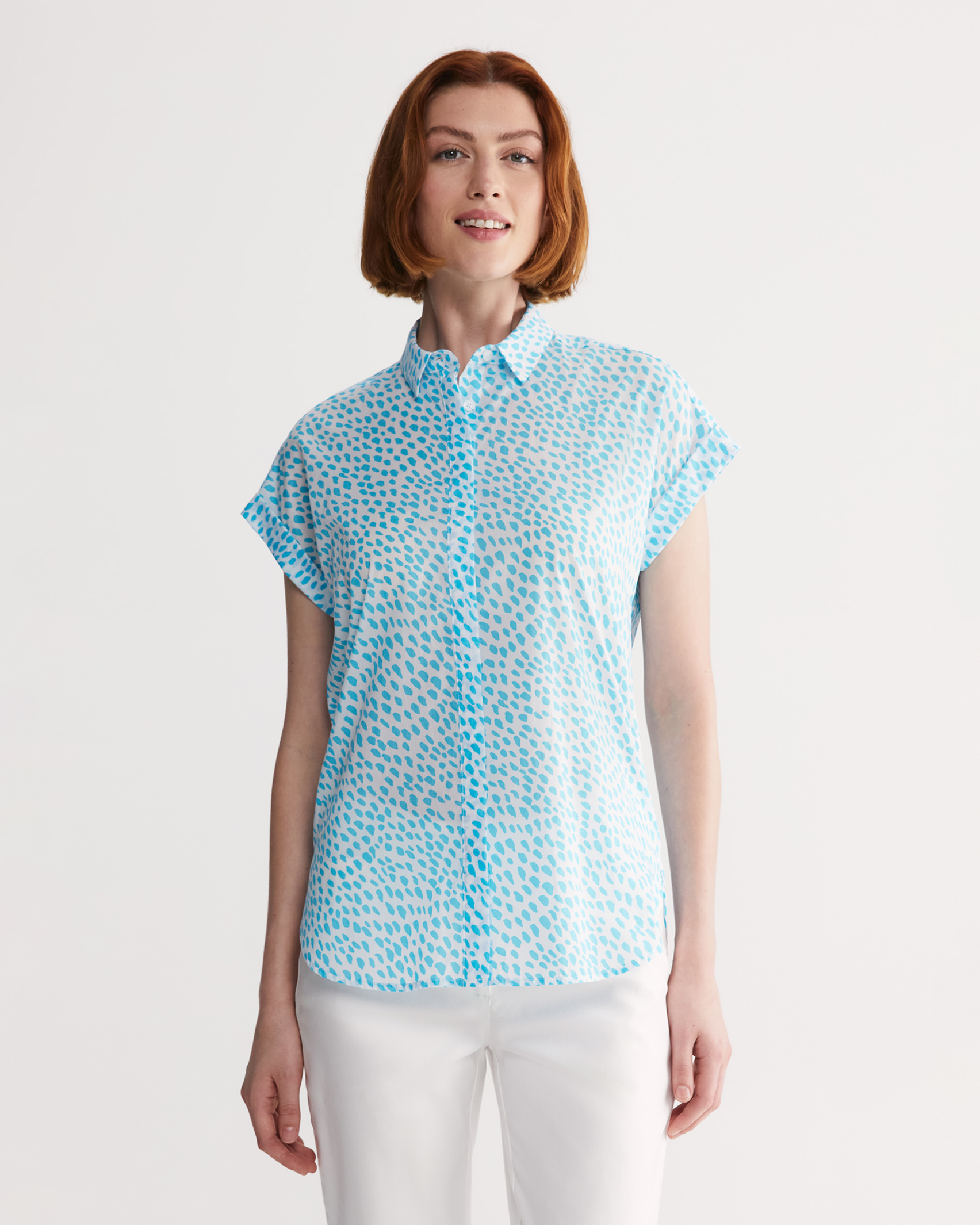 Dashed Lily Voile Short Sleeve Shirt in WHITE/BLUE