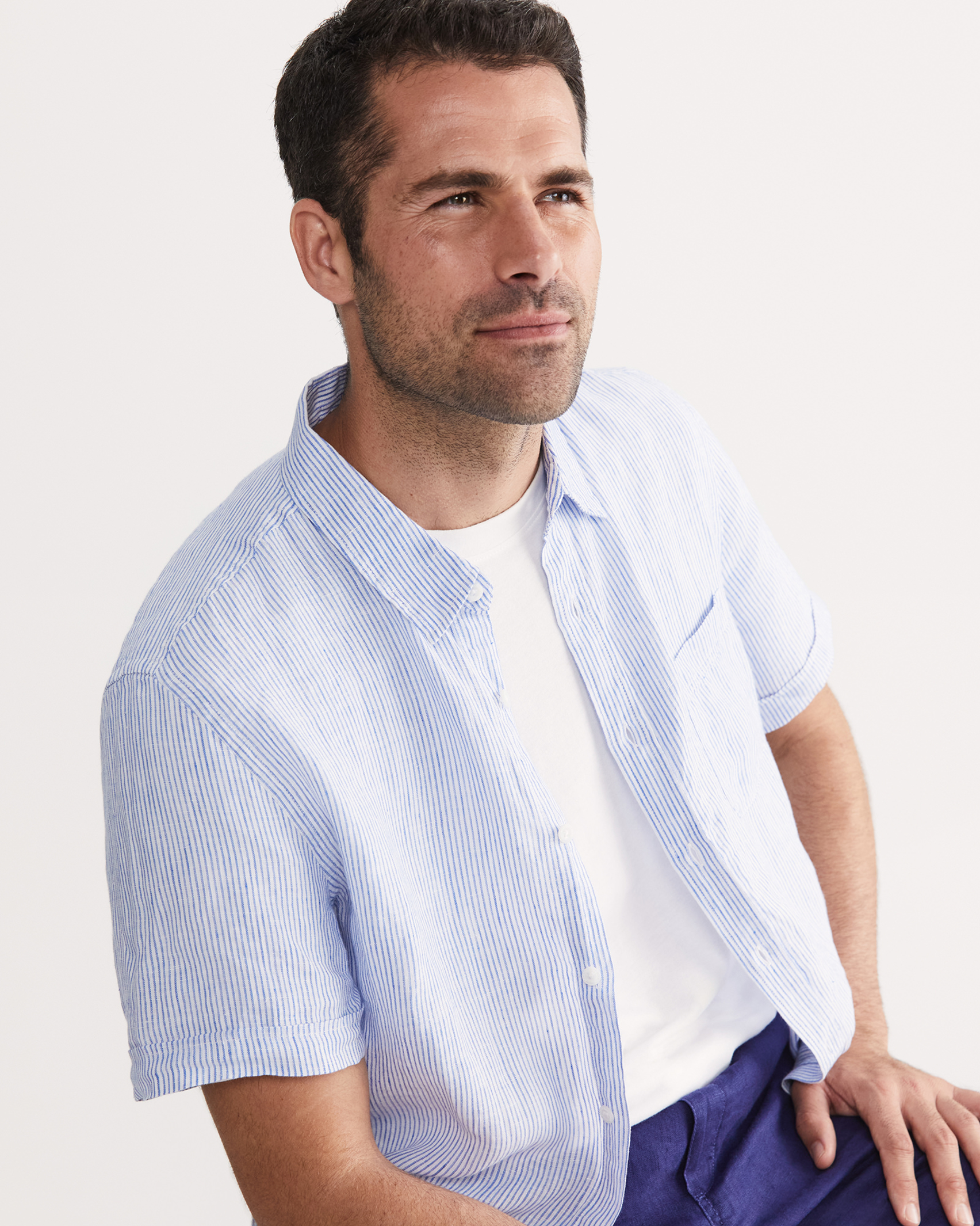 Stripe Linen Shirt in BLUE/WHITE
