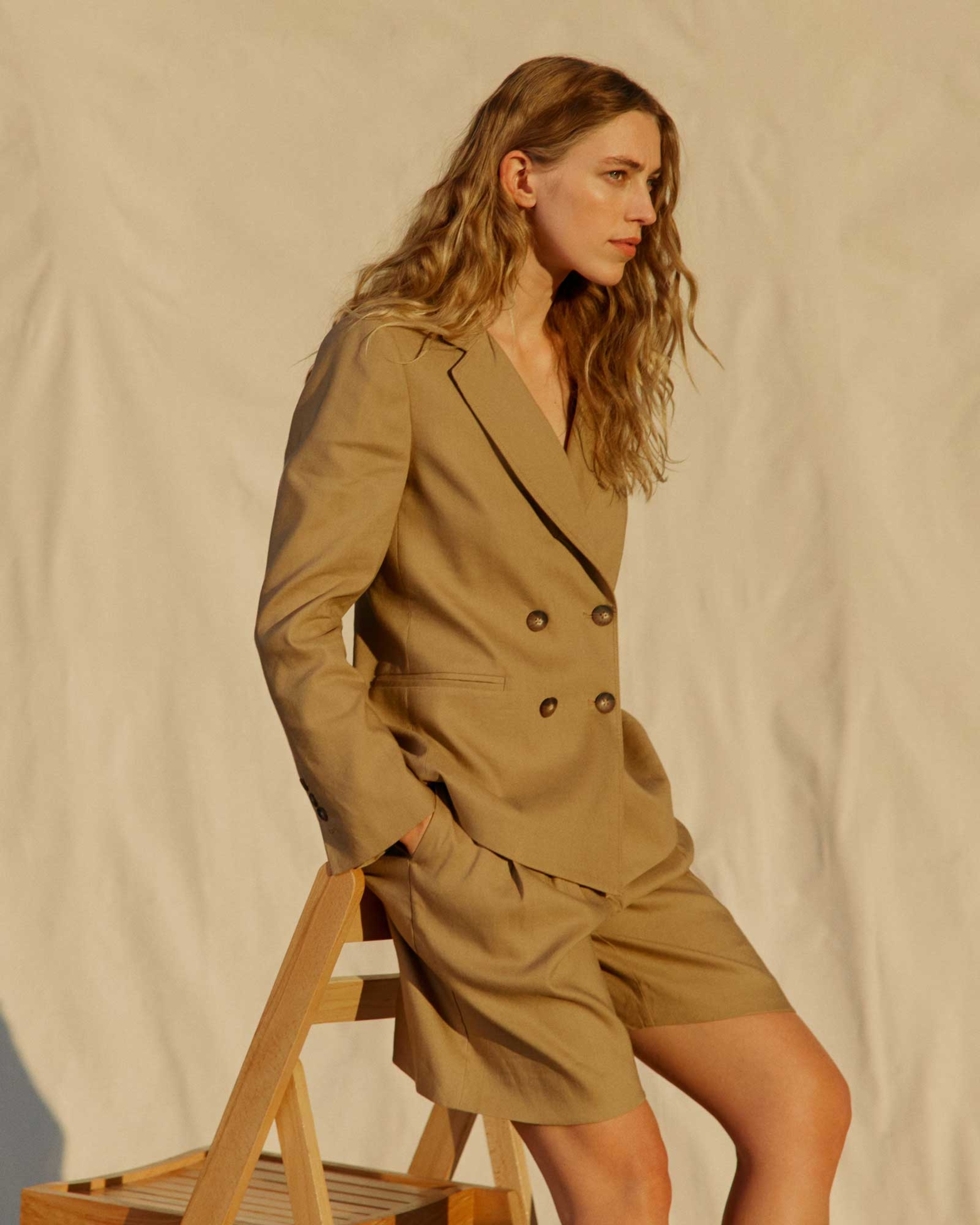 Rosa Double Breasted Blazer in TAN