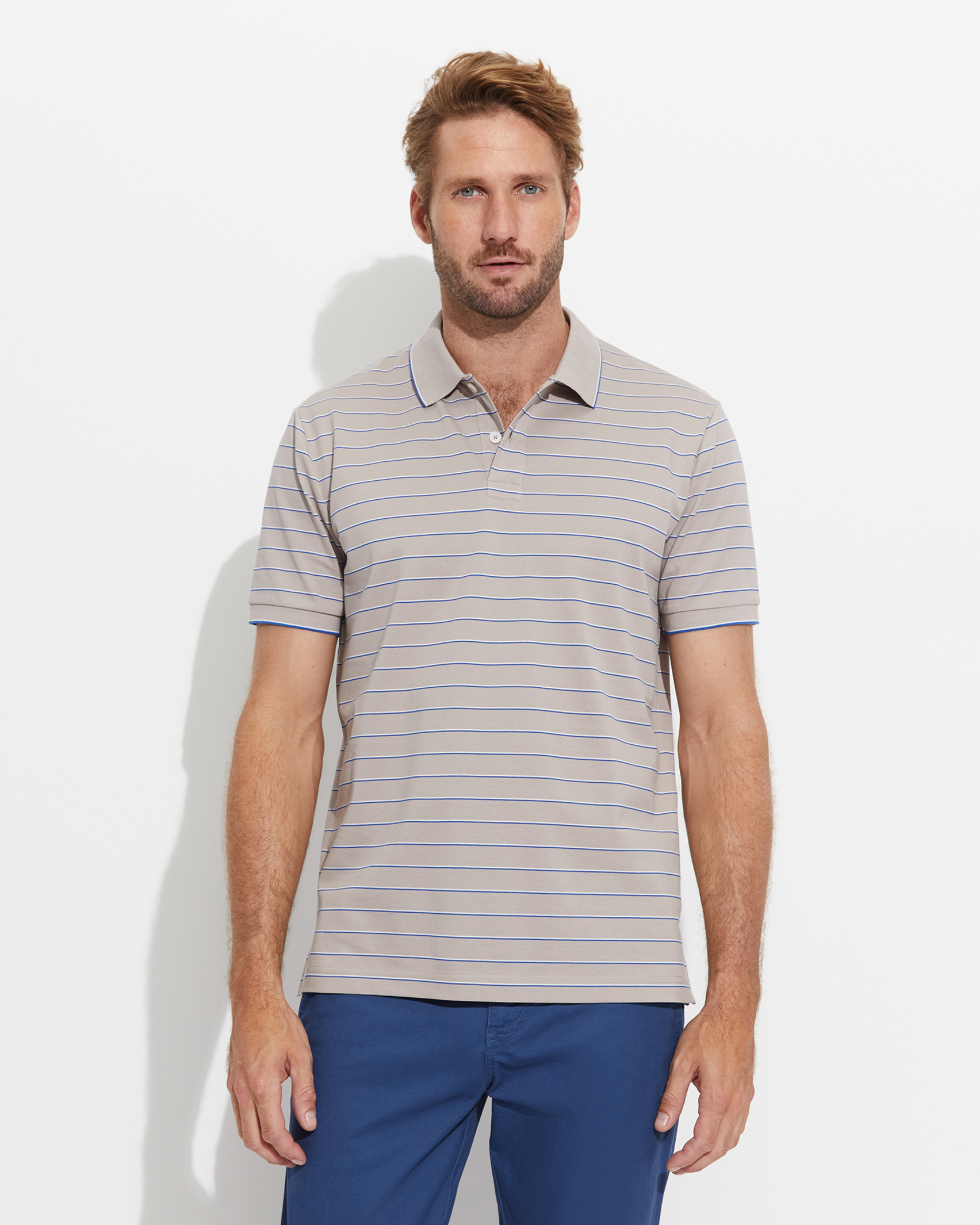 Conran Mercerised Stripe Polo in BIRCH