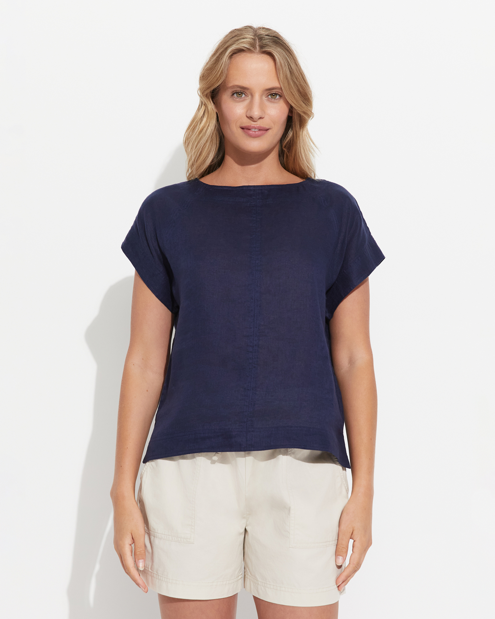 Allegra Linen Top in NAVY