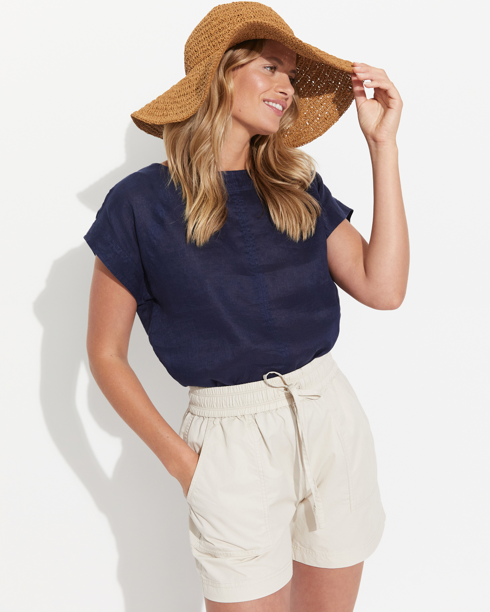 Allegra Linen Top in NAVY