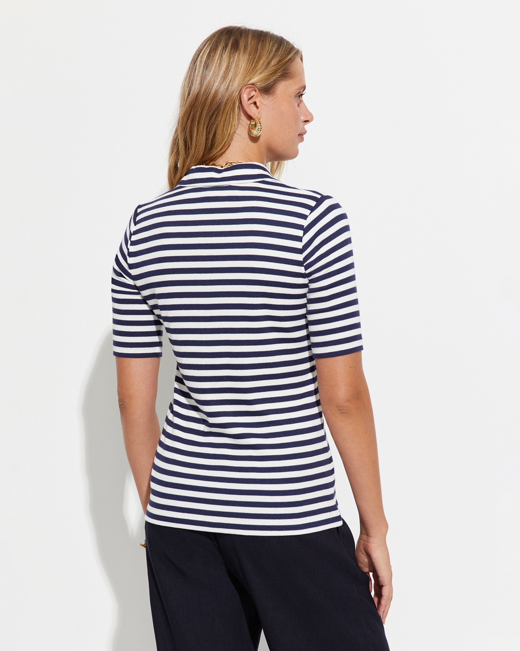 Deena Stripe Polo in NAVY/WHITE