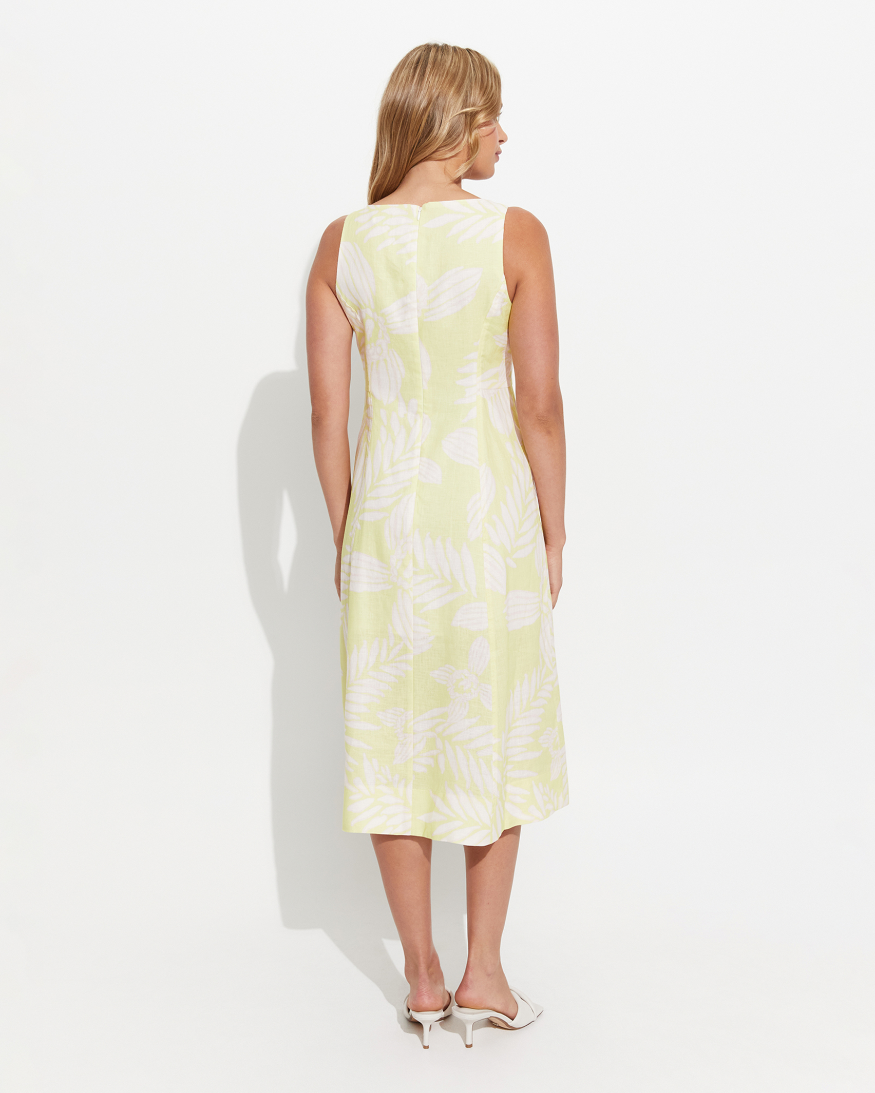 Loreta Linen Dress in WHITE/GREEN
