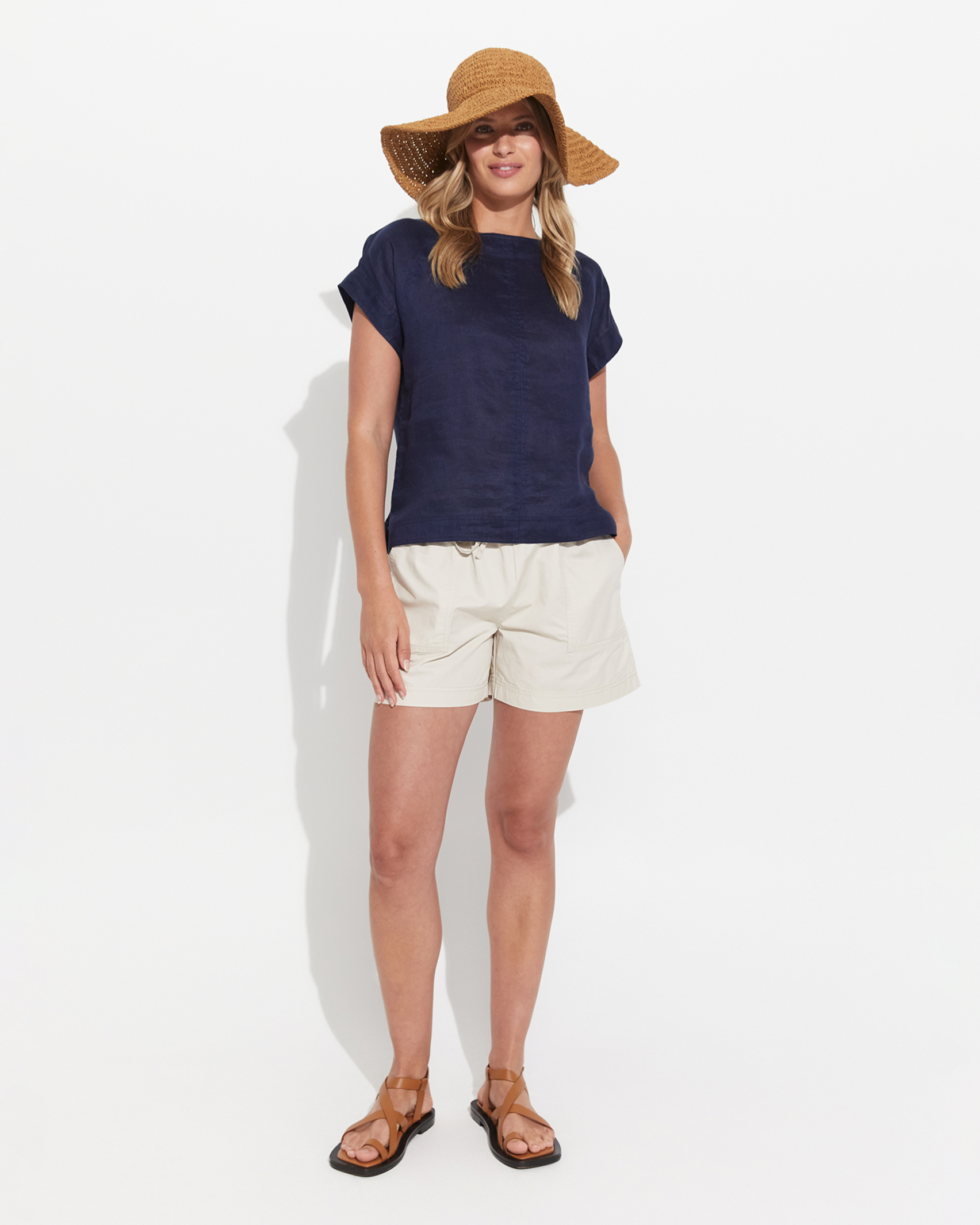 Allegra Linen Top in NAVY