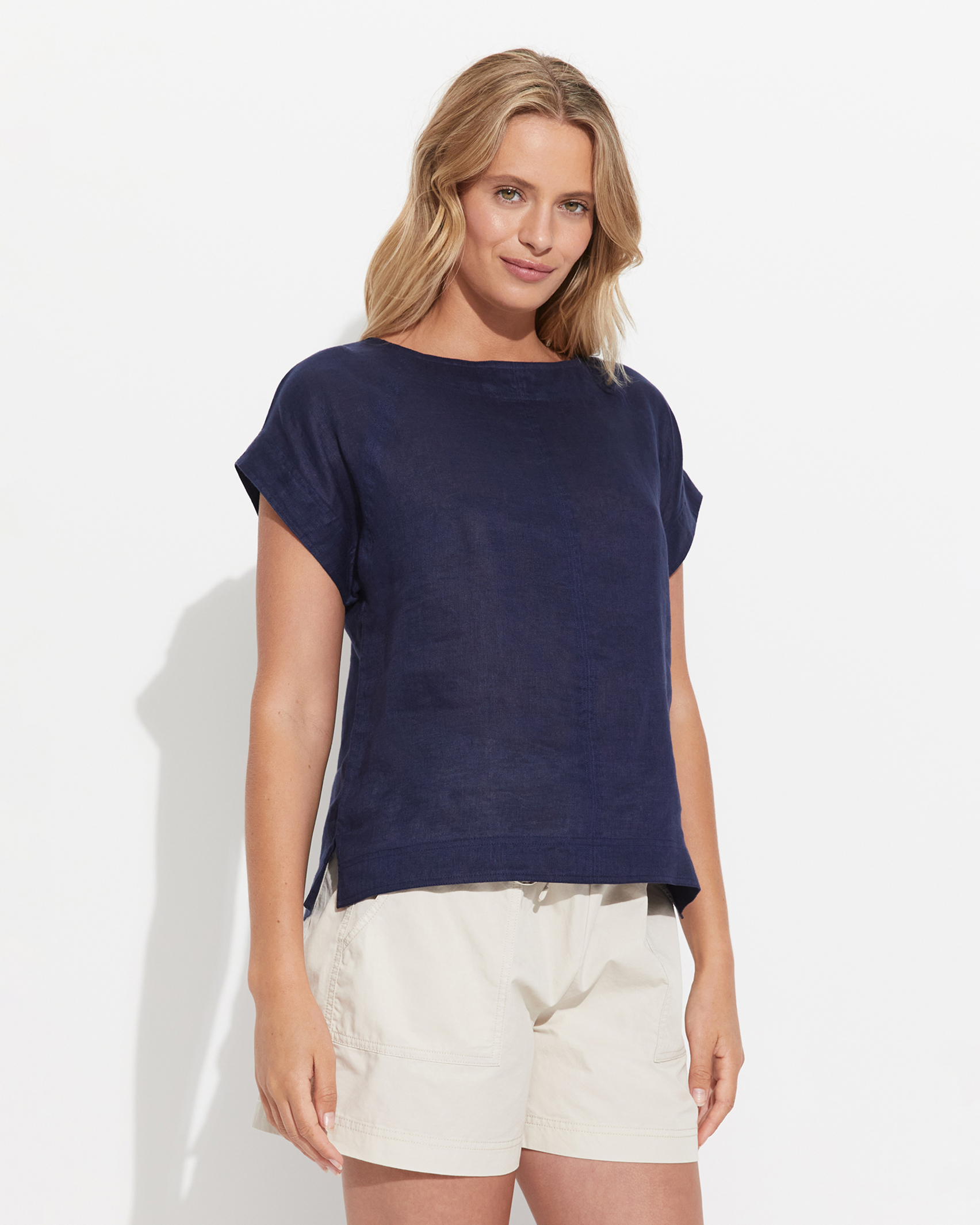Allegra Linen Top in NAVY