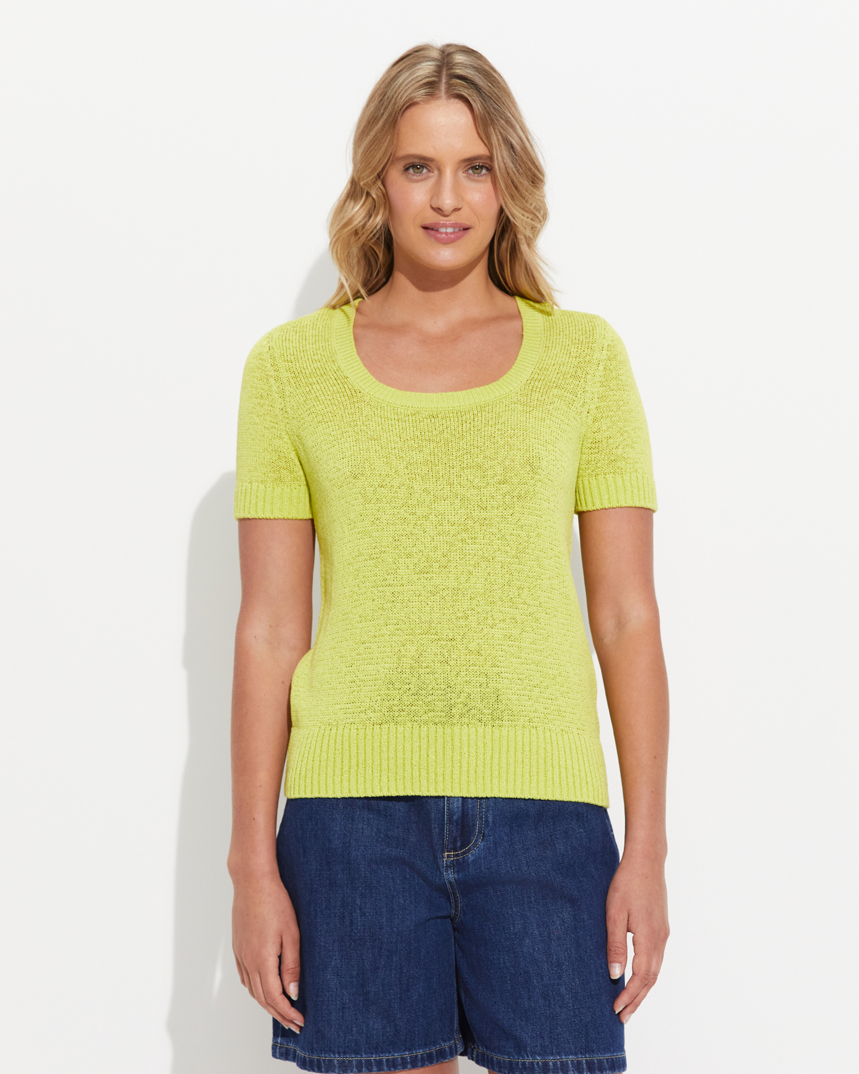 Josie Tape Yarn Square Neck Knit in LIME