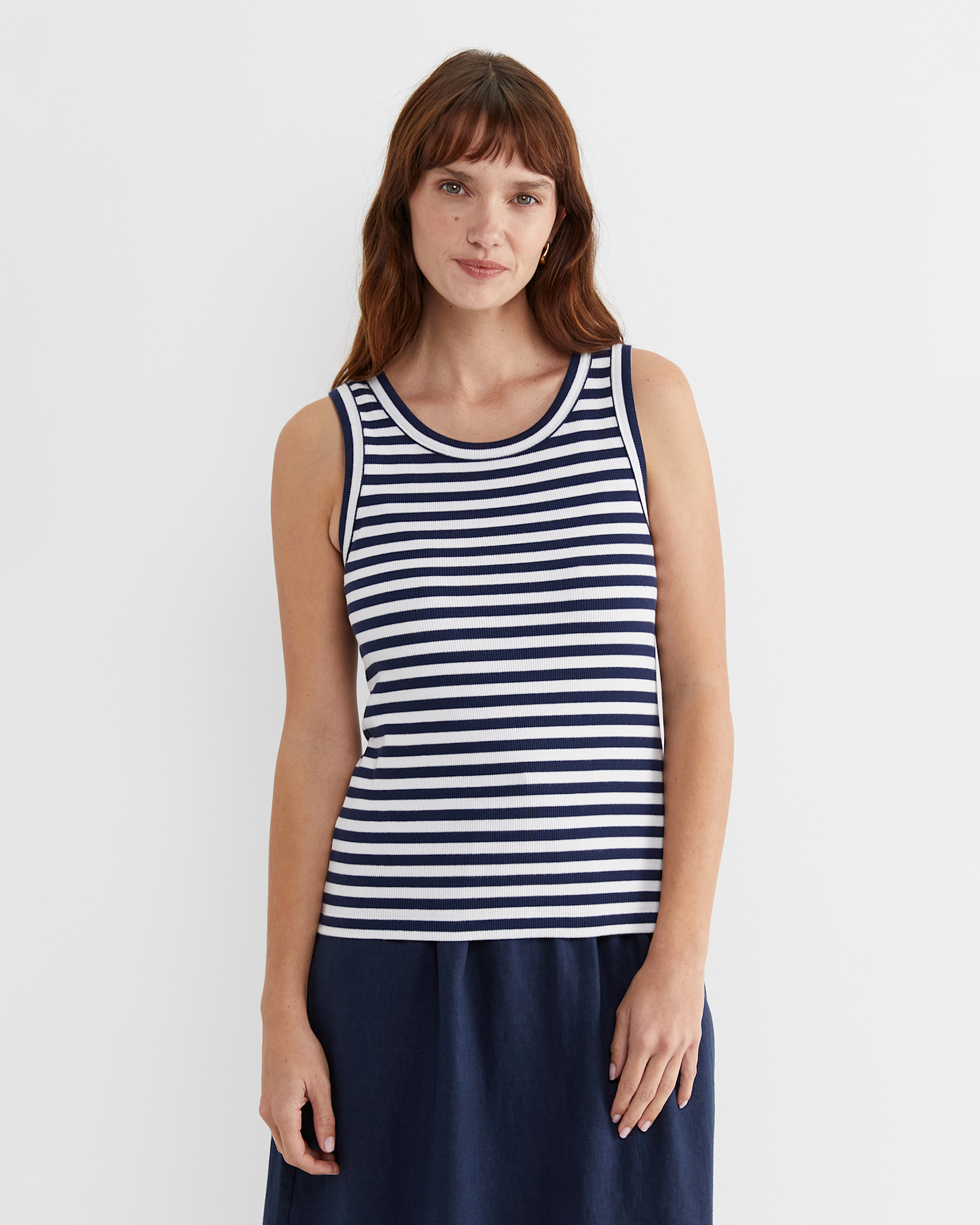 Julia Stripe Rib Tank in WHITE/NAVY