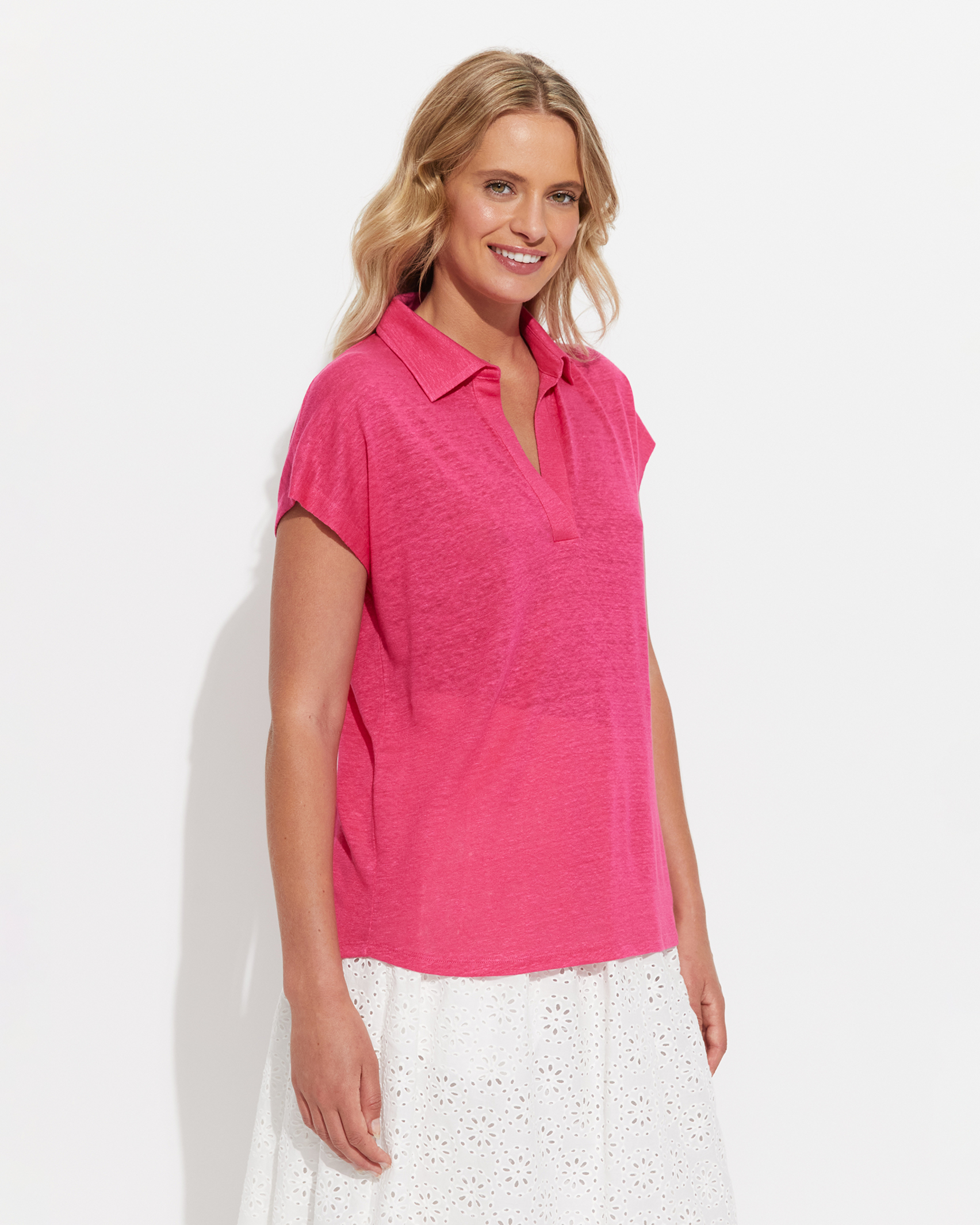 Tonia Linen Polo in RASPBERRY