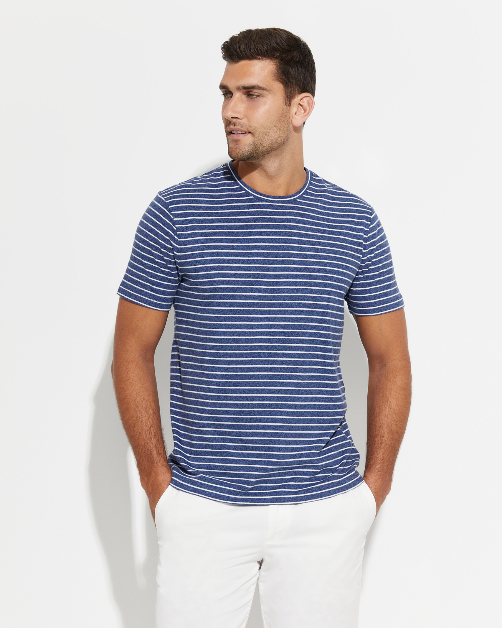 Stripe Melange Tee in MARINE