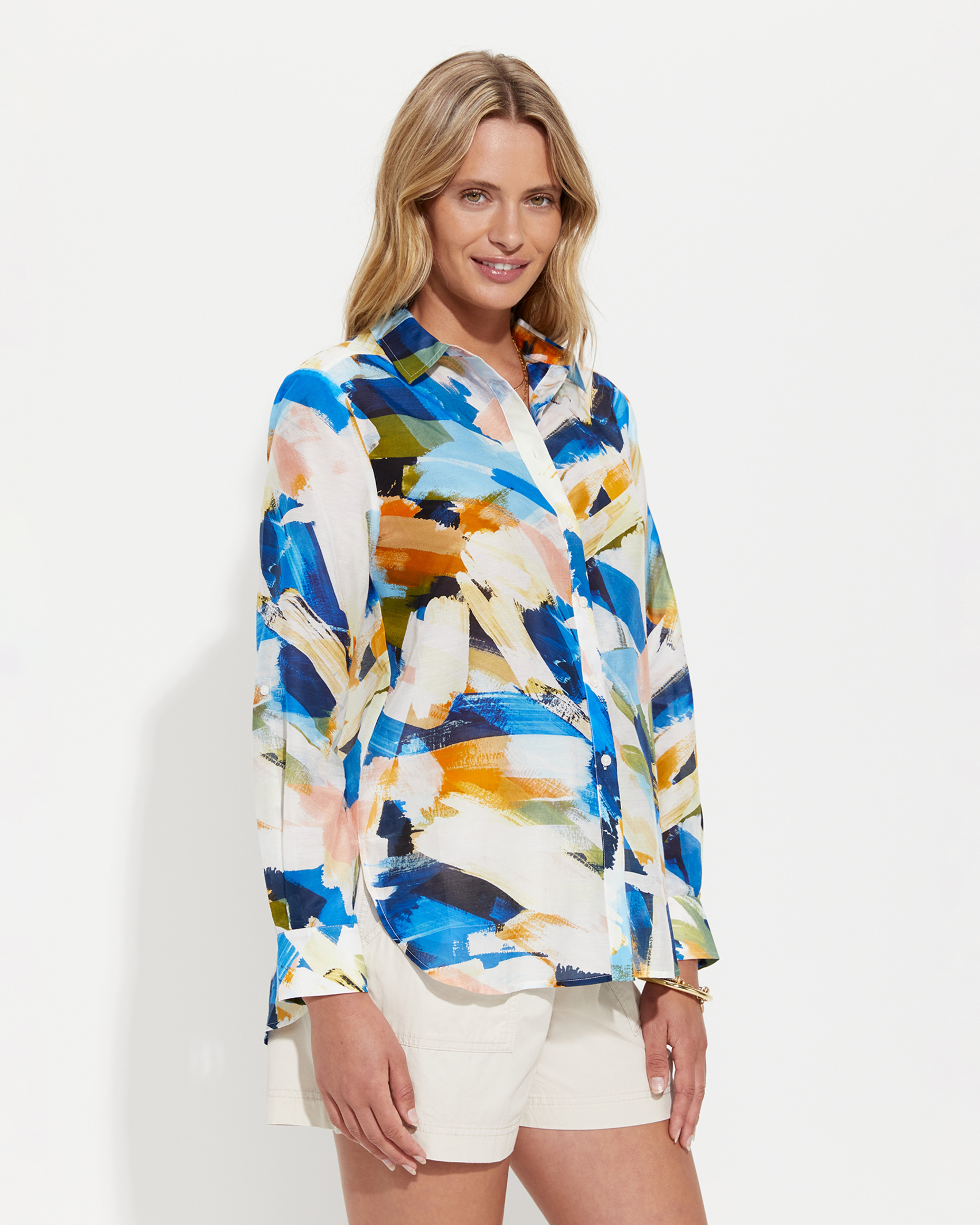 Carmen Cotton Silk Shirt in BLUE MULTI