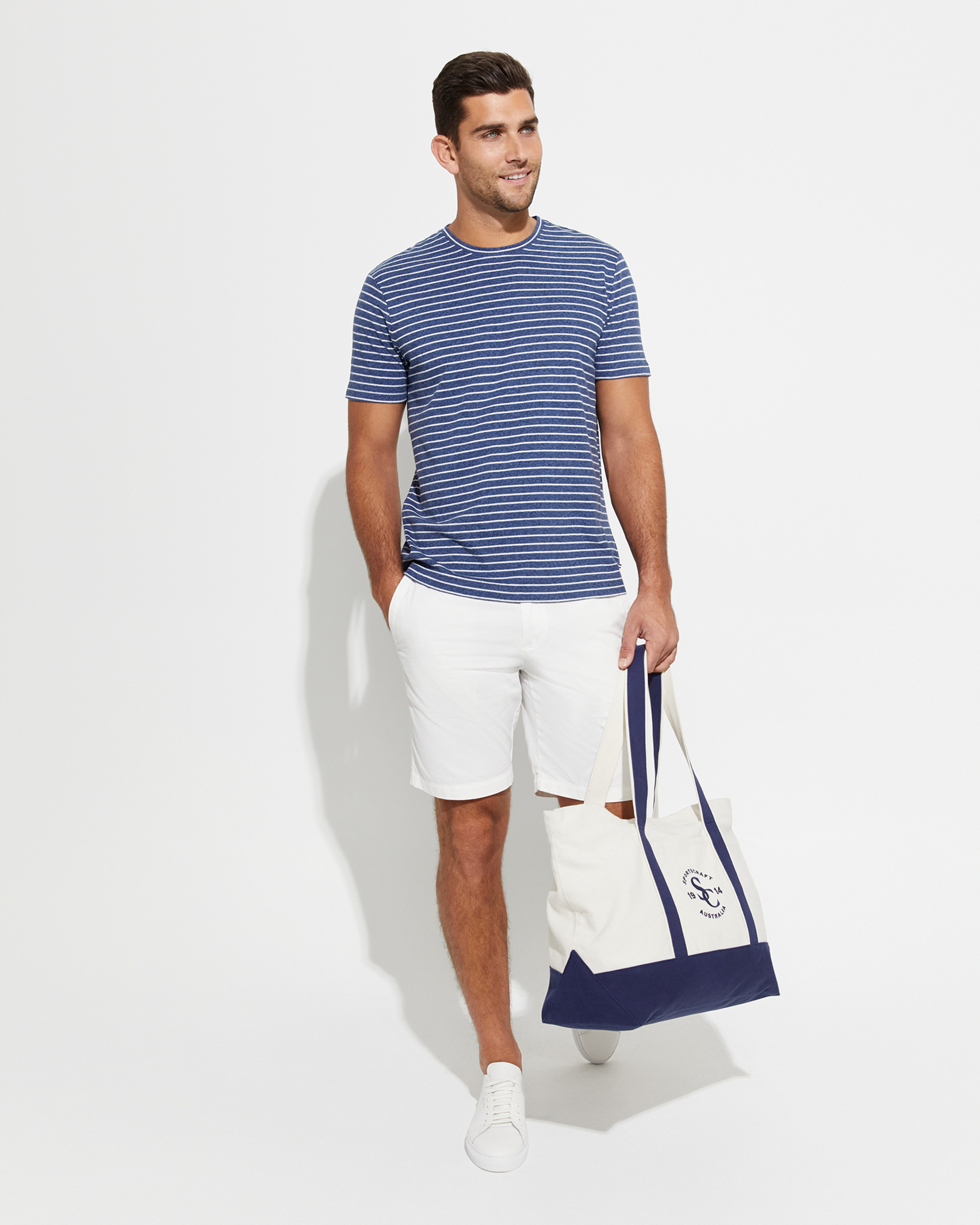 Stripe Melange Tee in MARINE