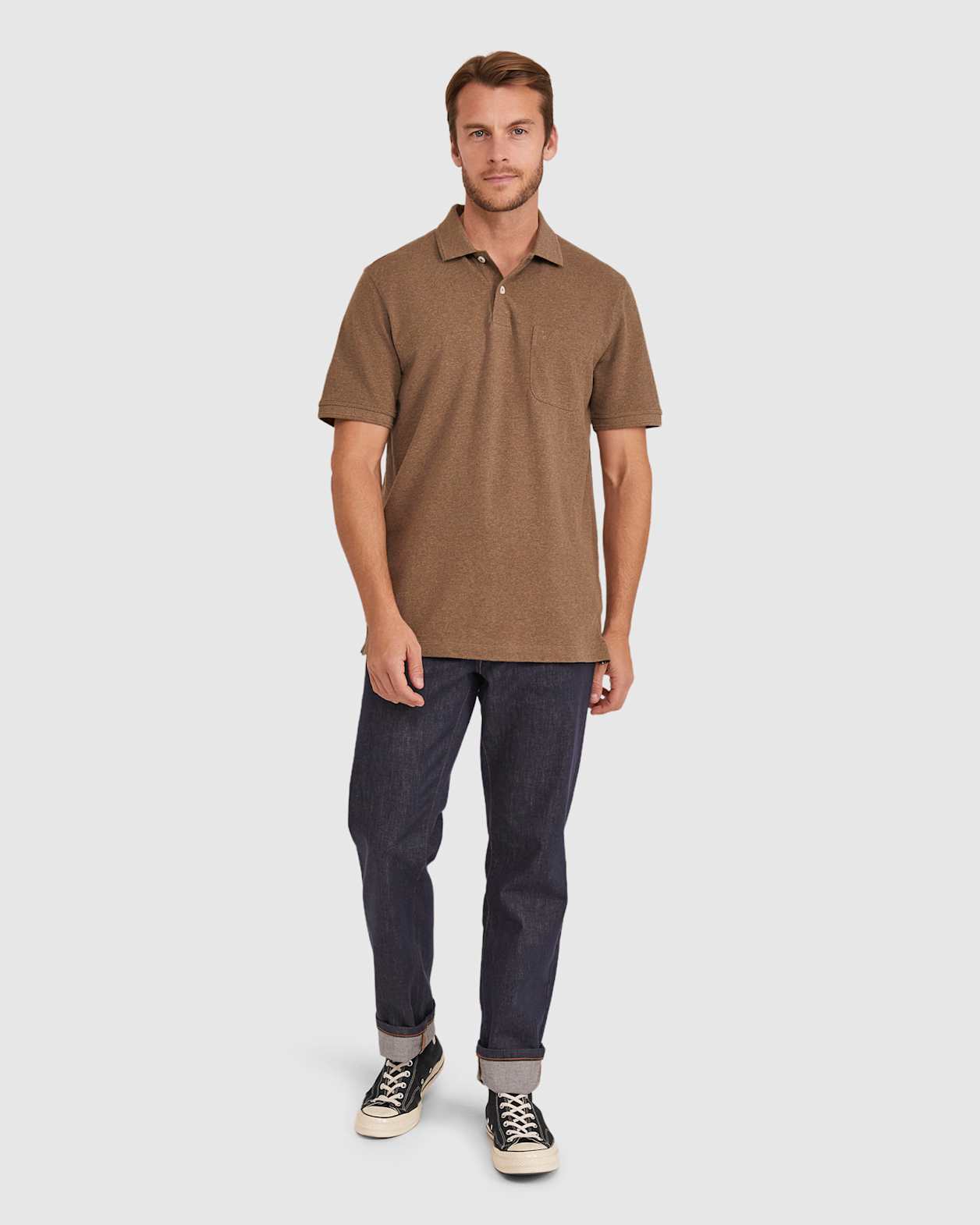 Pique Polo Melange in MOCHA MELANGE
