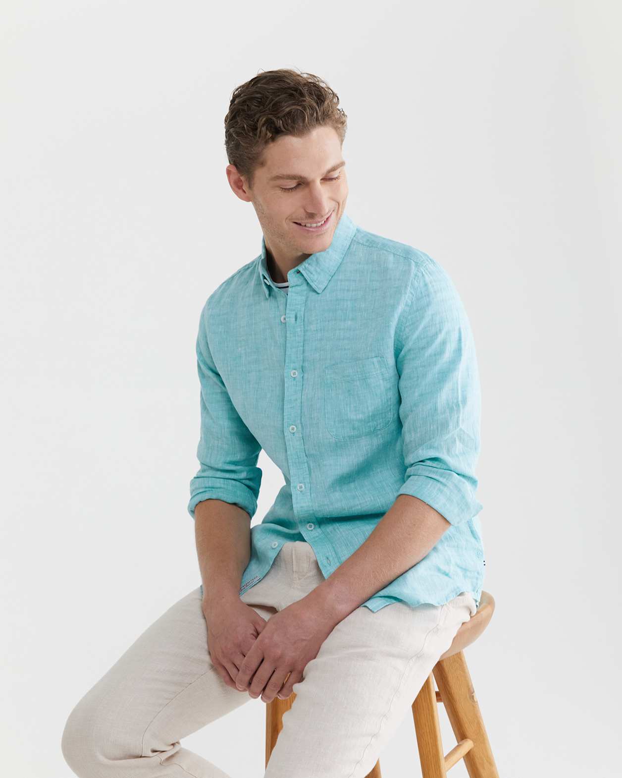 Yard Dyed Linen Shirt in TEAL