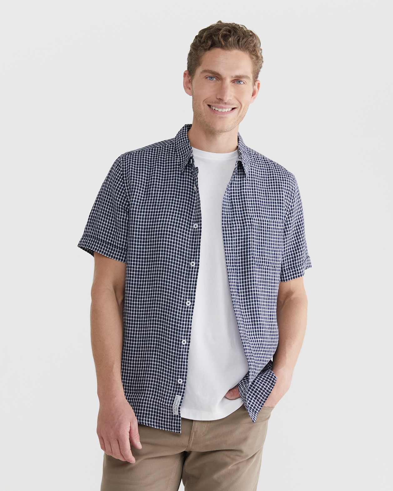 Check Linen Shirt in NAVY