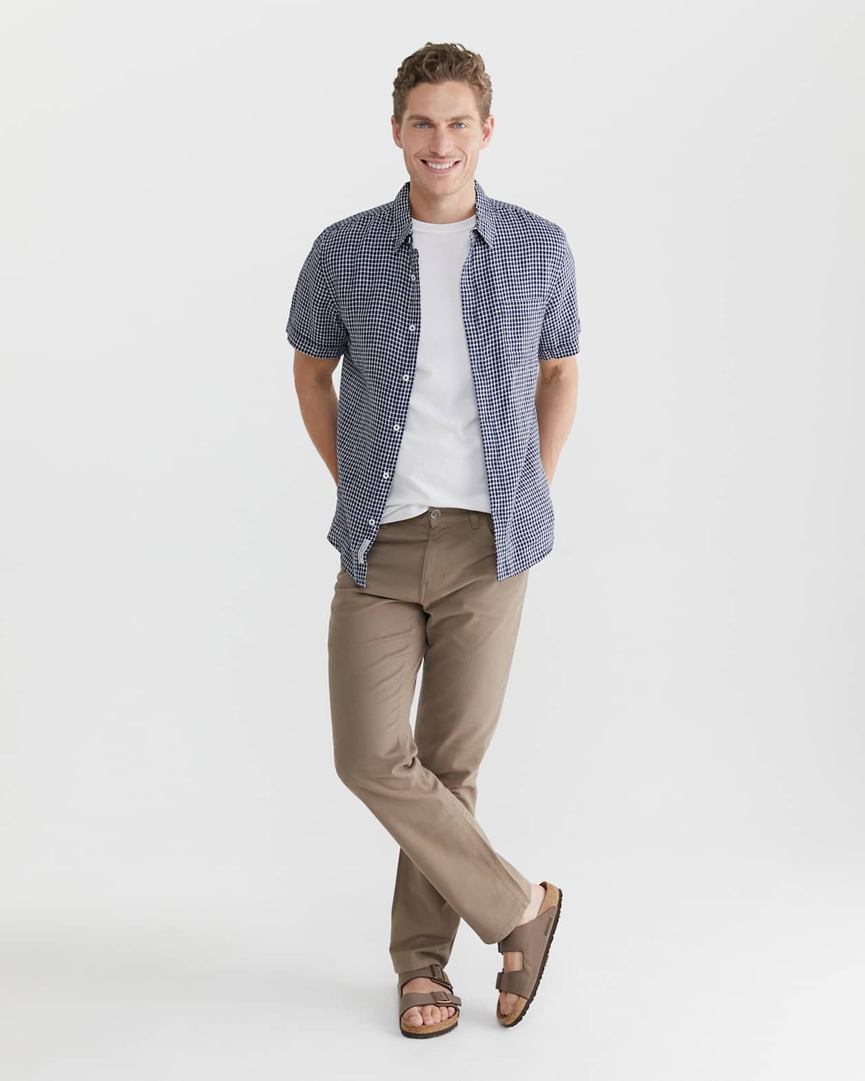 Check Linen Shirt in NAVY