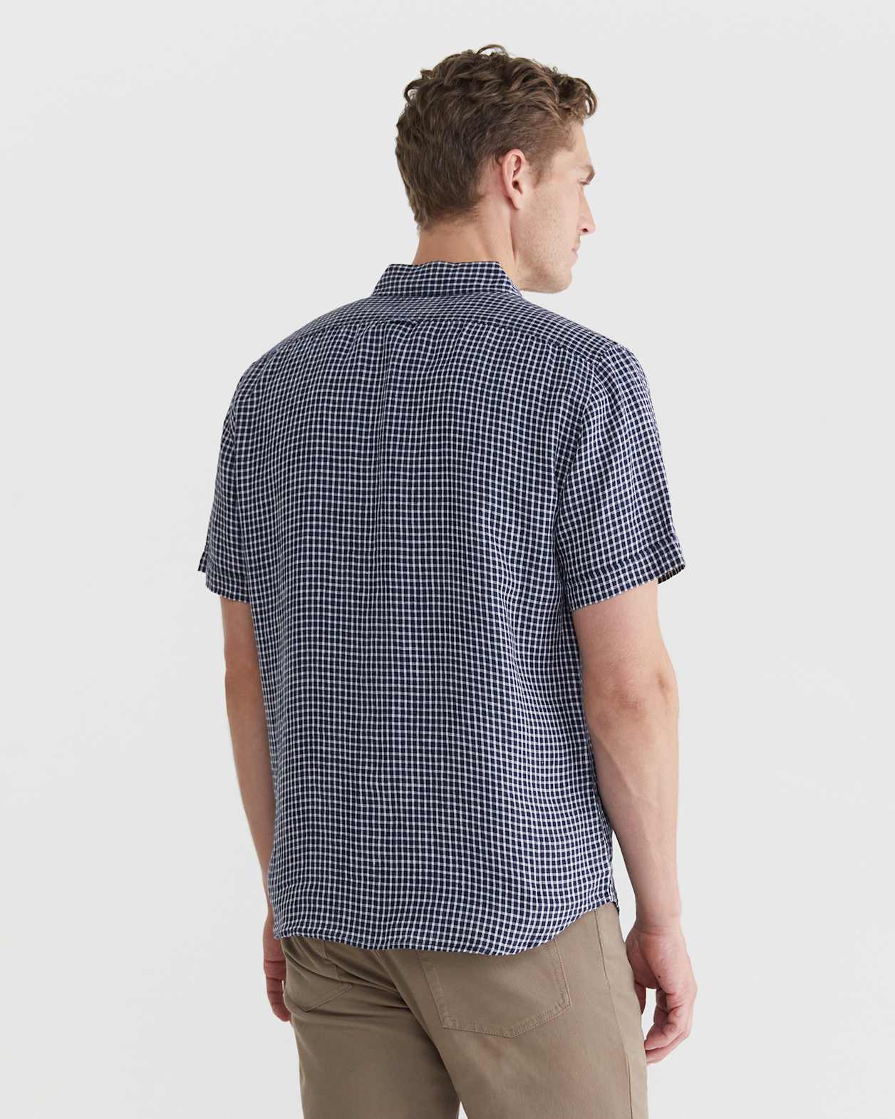 Check Linen Shirt in NAVY