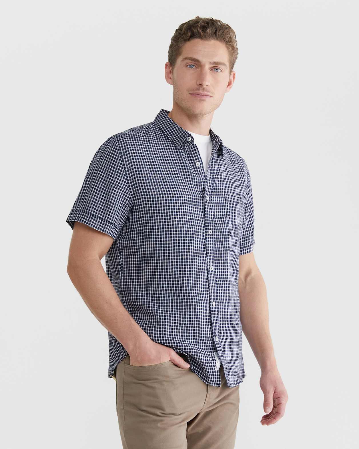 Check Linen Shirt in NAVY