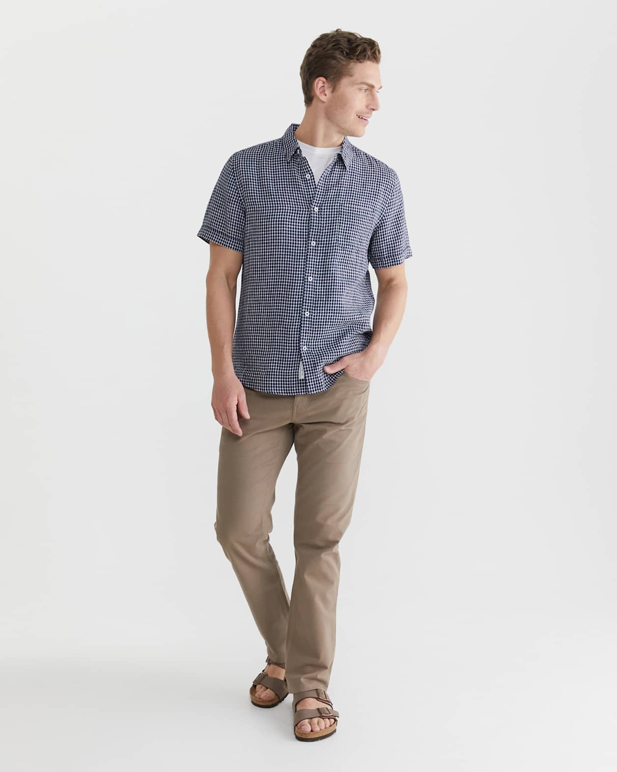 Check Linen Shirt in NAVY