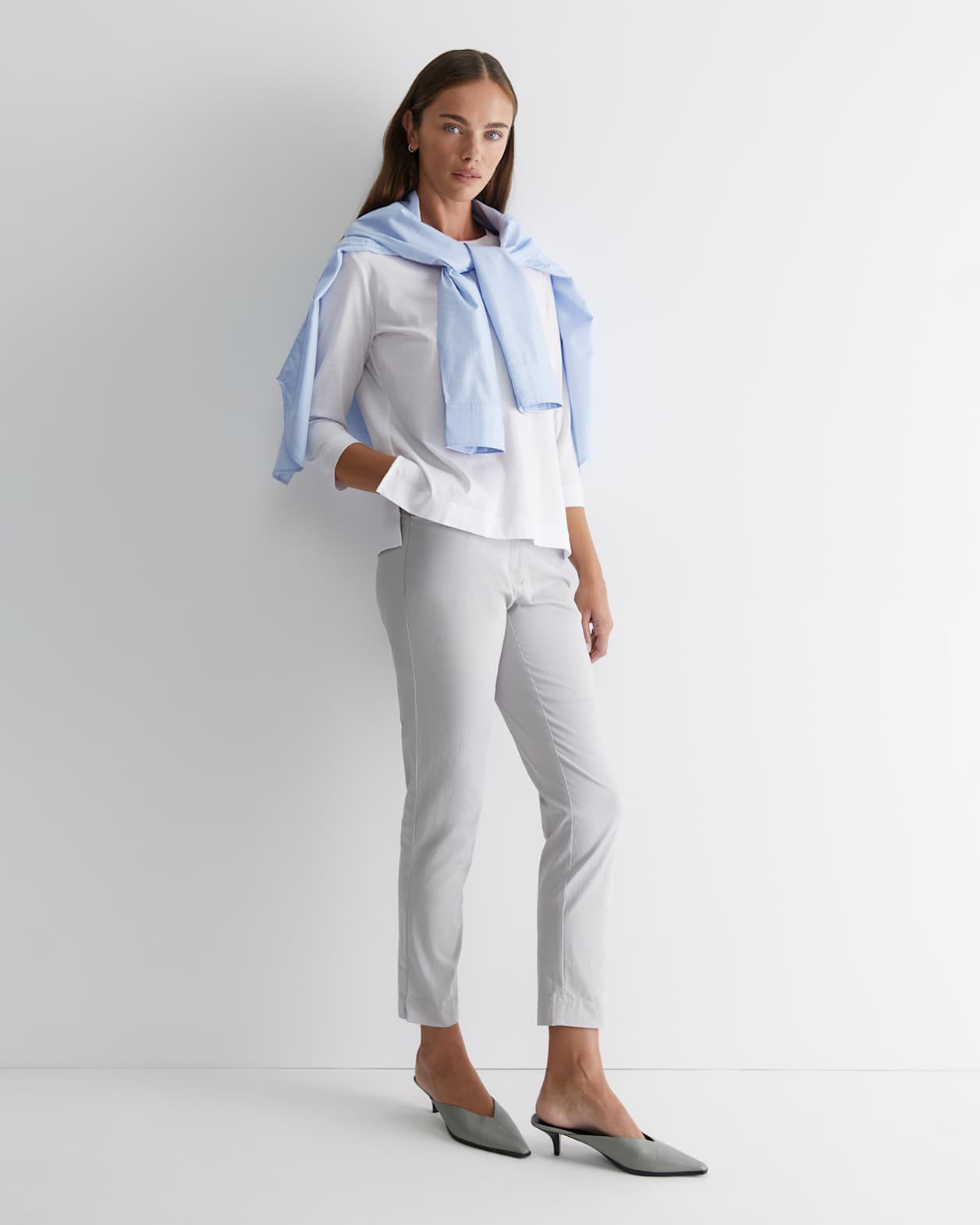 Cotton Crew 3 Quarter Sleeve T-Shirt in WHITE