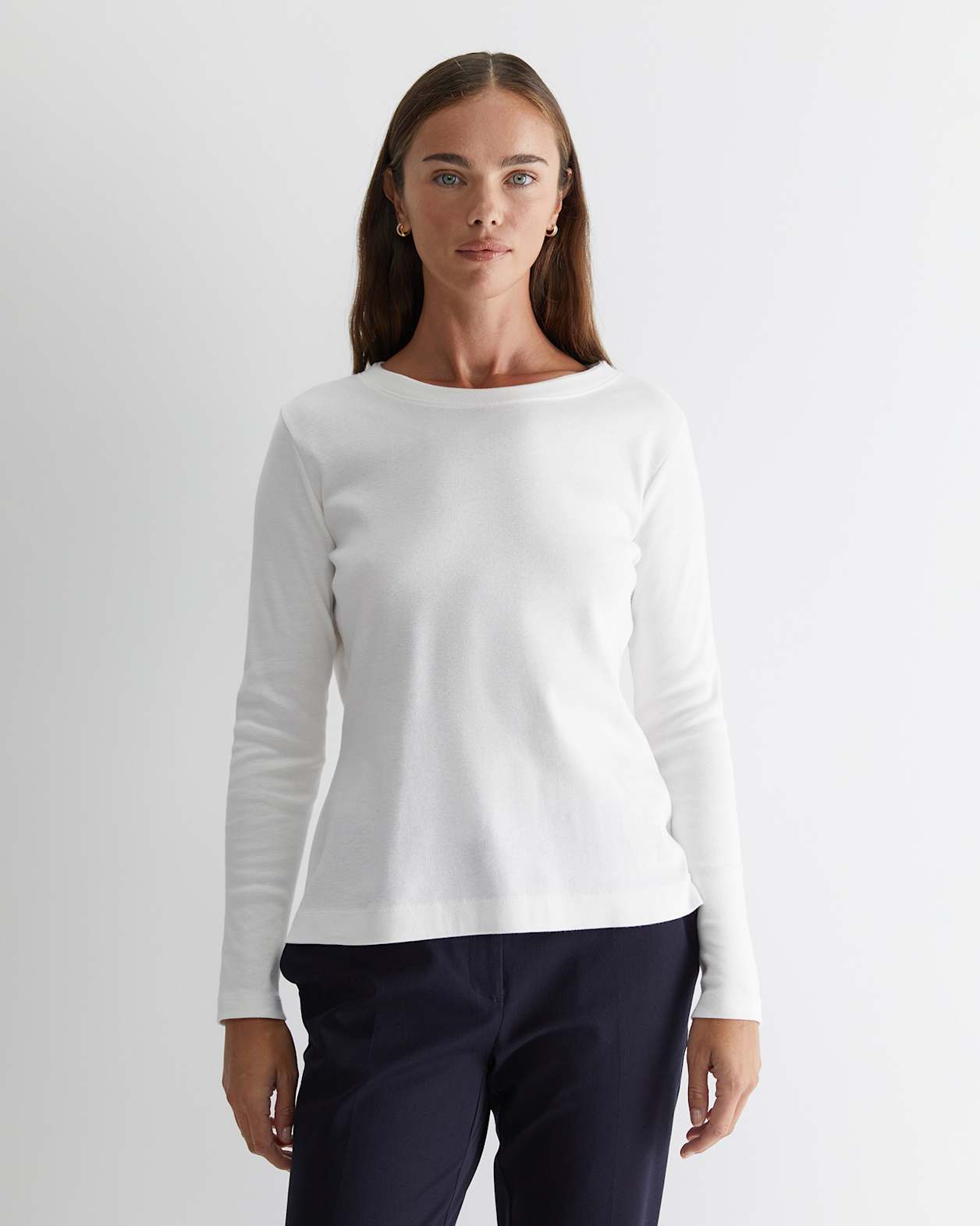 Heidi Long Sleeve Rib Tee in WHITE