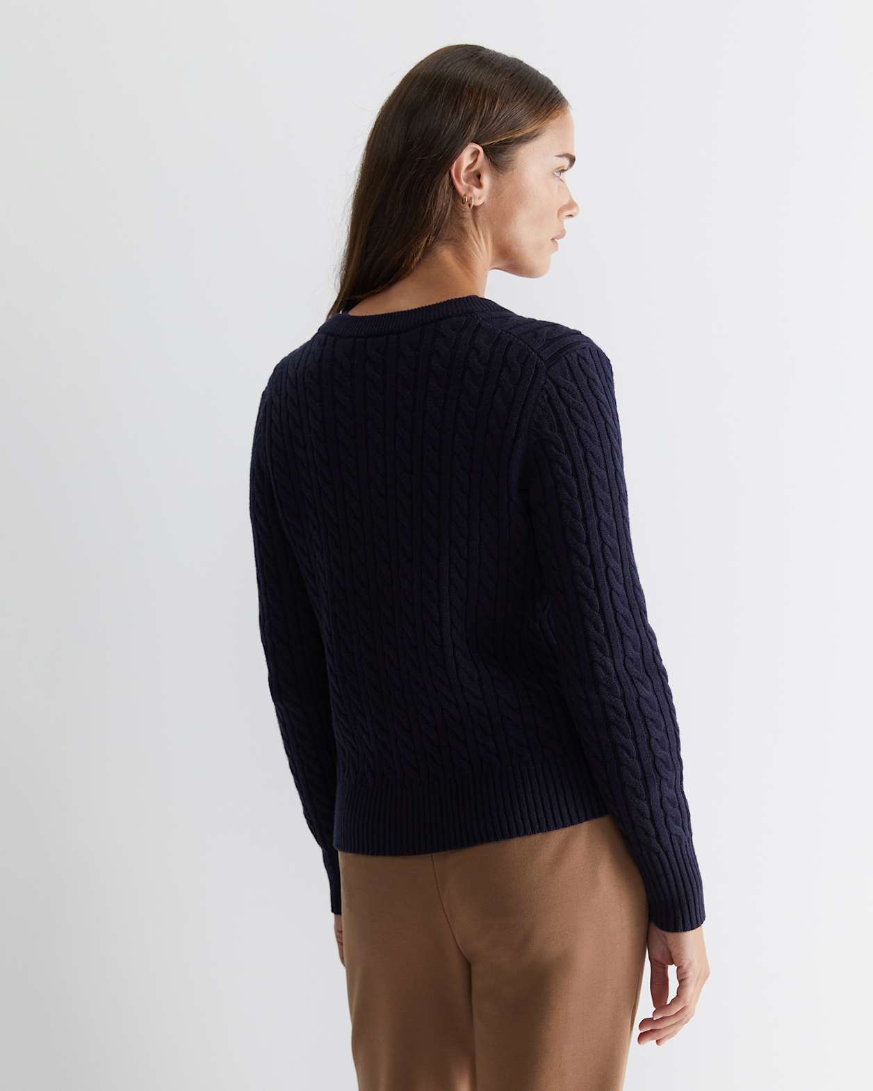 Cable Merino Cotton Cardigan in NAVY