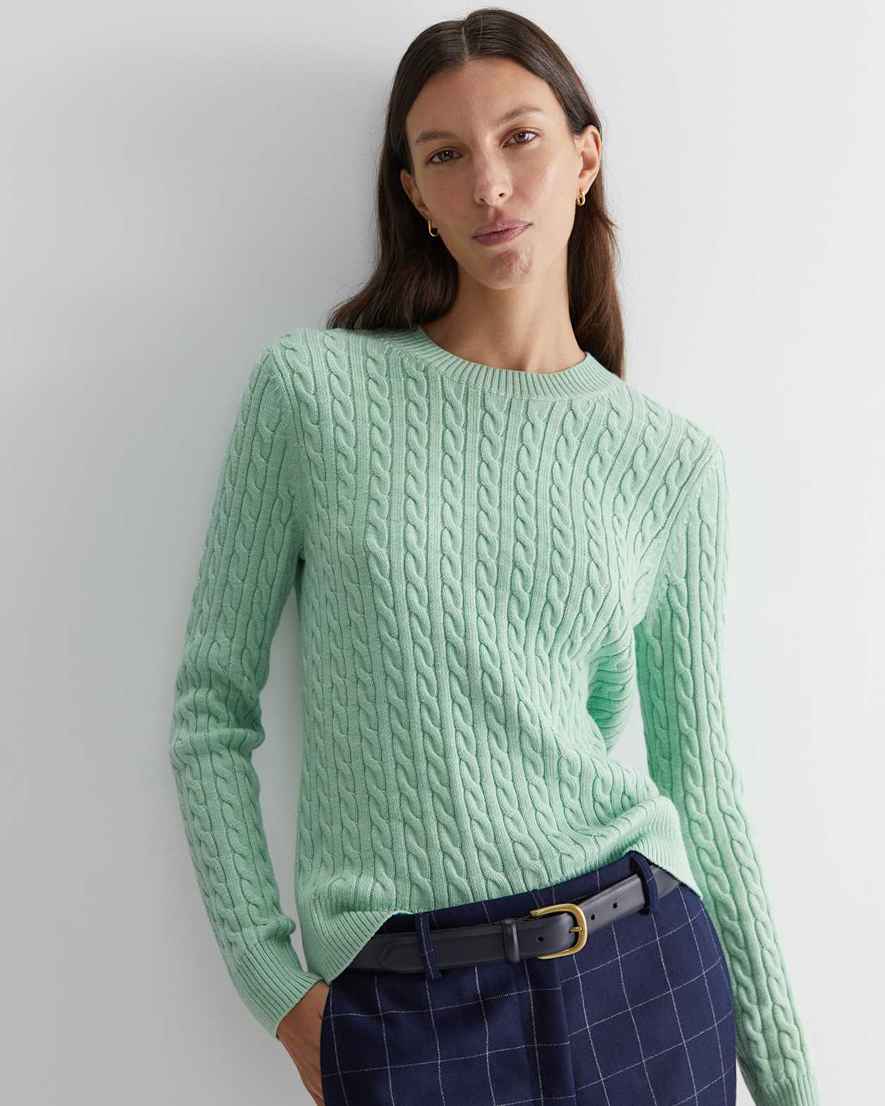 Merino Wool Baby Cable Sweater in MINT