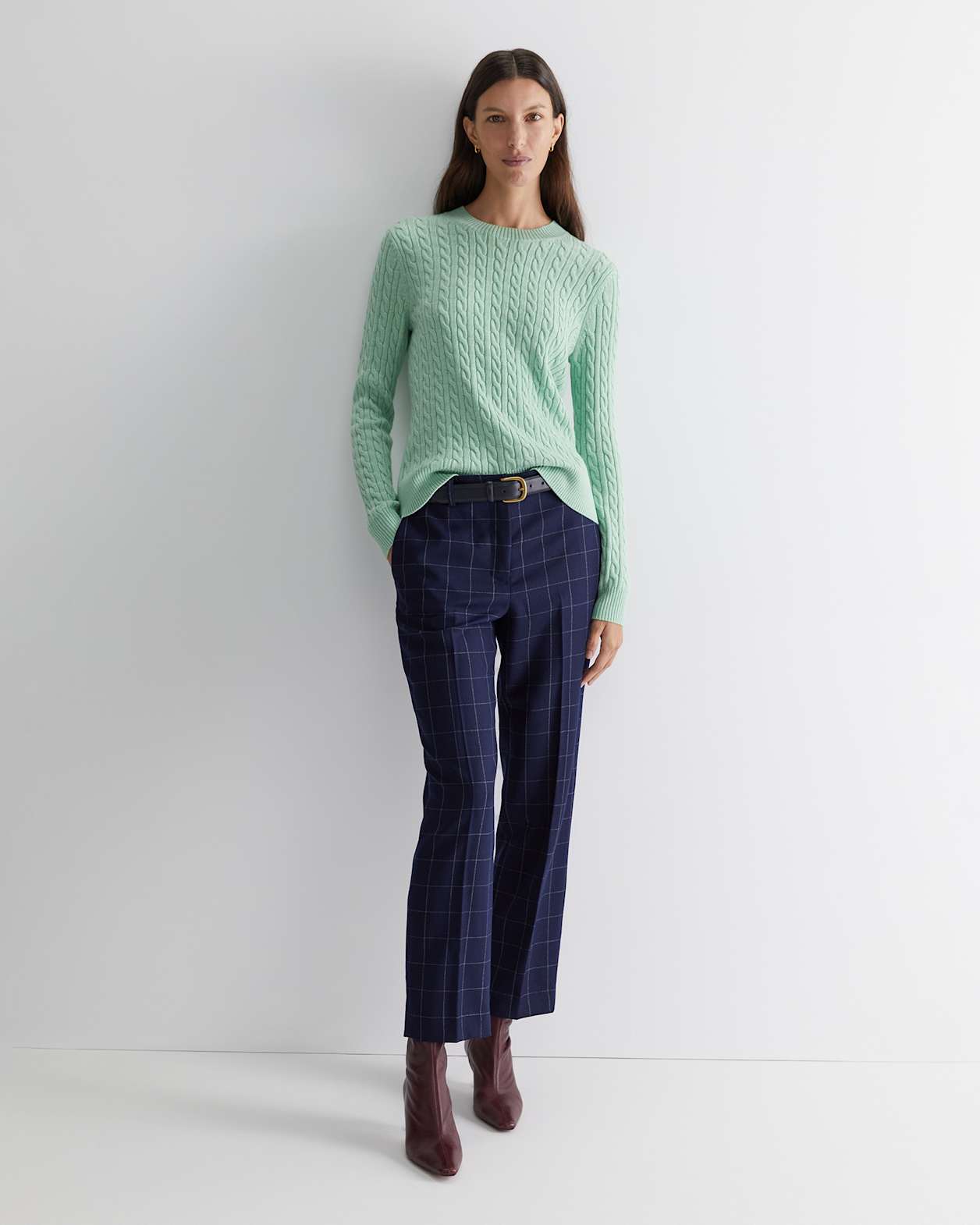 Merino Wool Baby Cable Sweater in MINT